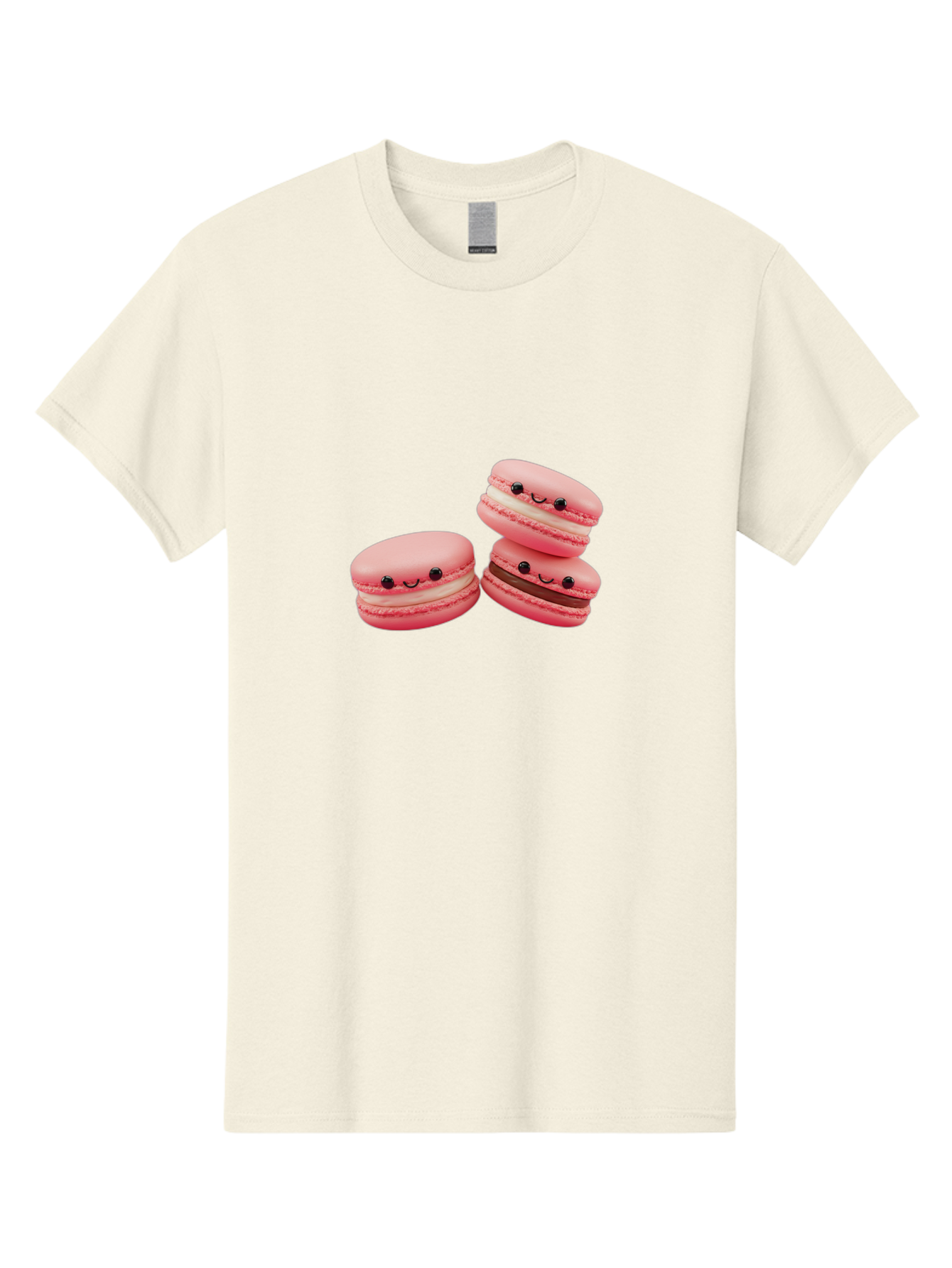 Pink-Macarons Men'S Graphic Tee, 100% Cotton, Comfortable Casual Summer Wear, Machine Washable, Pink Macarons, Sweet Treats, Dessert, French Pastry, Cute, Adorable, Smiling Macarons, Macaron Stack, Vanilla, Chocolate Filling, Bakery Delights Bab188