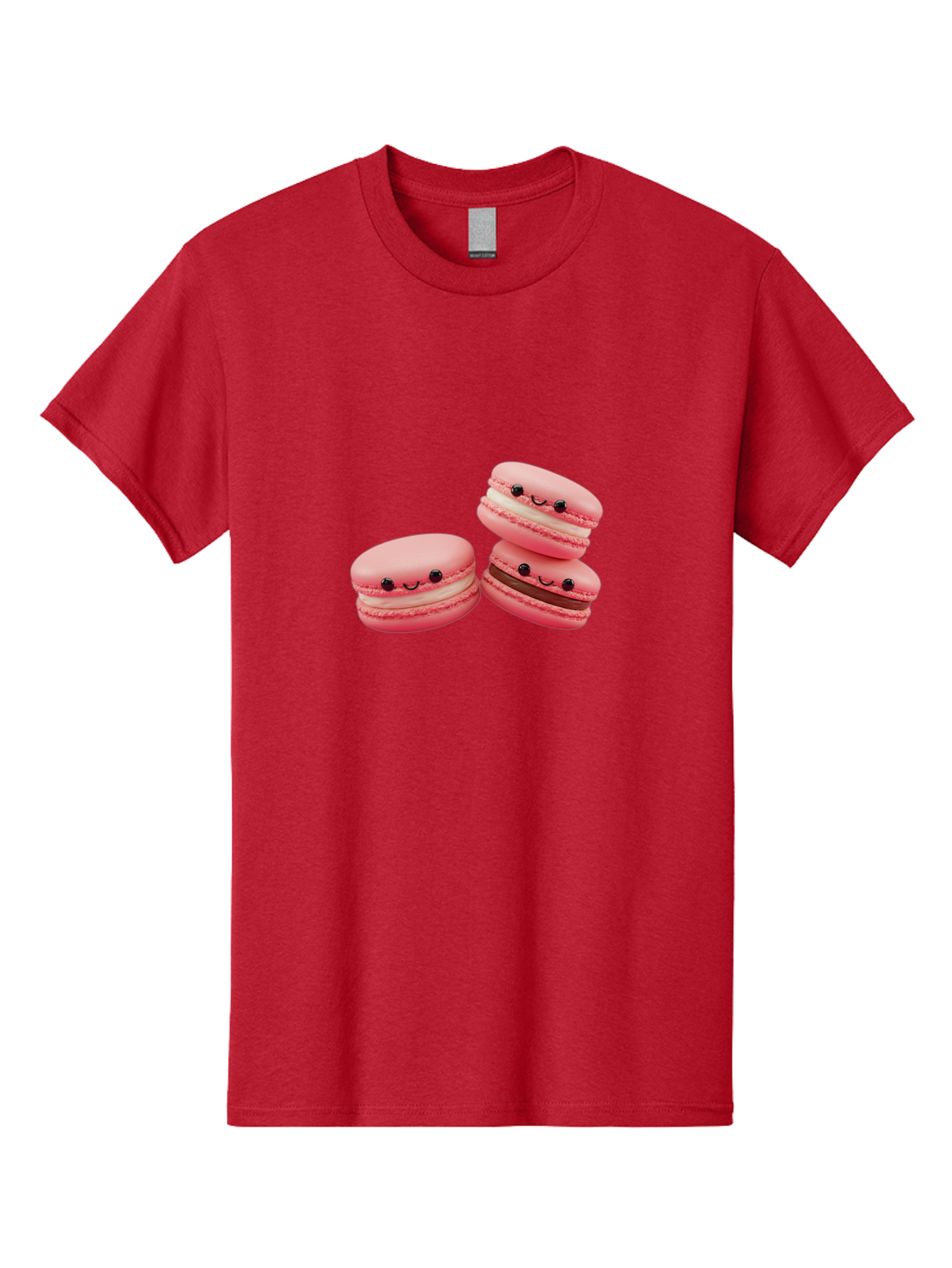 Pink-Macarons Men'S Graphic Tee, 100% Cotton, Comfortable Casual Summer Wear, Machine Washable, Pink Macarons, Sweet Treats, Dessert, French Pastry, Cute, Adorable, Smiling Macarons, Macaron Stack, Vanilla, Chocolate Filling, Bakery Delights Bab188
