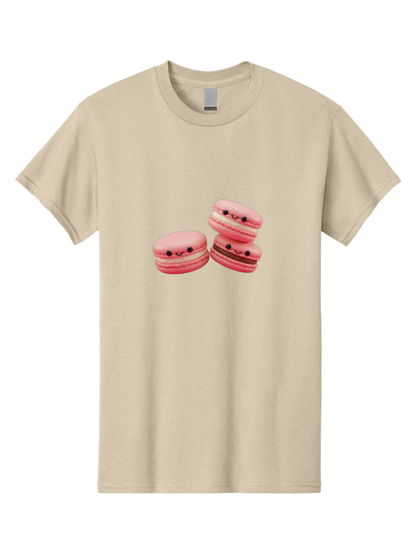 Pink-Macarons Men'S Graphic Tee, 100% Cotton, Comfortable Casual Summer Wear, Machine Washable, Pink Macarons, Sweet Treats, Dessert, French Pastry, Cute, Adorable, Smiling Macarons, Macaron Stack, Vanilla, Chocolate Filling, Bakery Delights Bab188