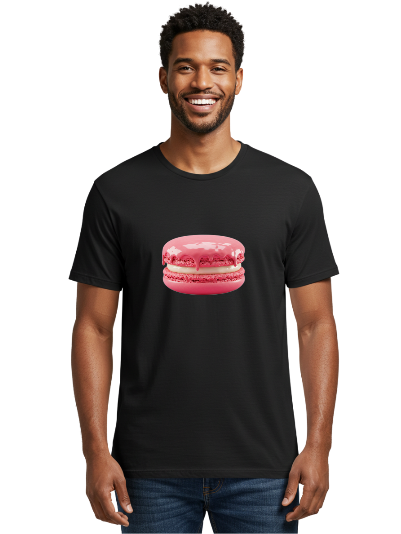 Pink-Macaroon Men'S Graphic Tee, 100% Cotton, Comfortable Casual Summer Wear, Machine Washable, Pink Macaron, French Dessert, Creamy Filling, Sweet Treat, Pink Icing, Delicate Pastry, Dessert Lover, Bakery Item, Sweet Tooth Bab189