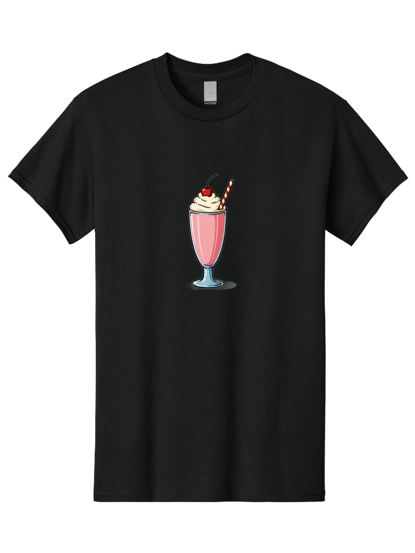 Pink-Milkshake Men'S Graphic Tee, 100% Cotton, Comfortable Casual Summer Wear, Machine Washable, Strawberry Milkshake, Whipped Cream, Cherry On Top, Red And White Straw, Sweet Treat, Creamy Texture, Pink Color, Glass Cup, Dessert, Bab190