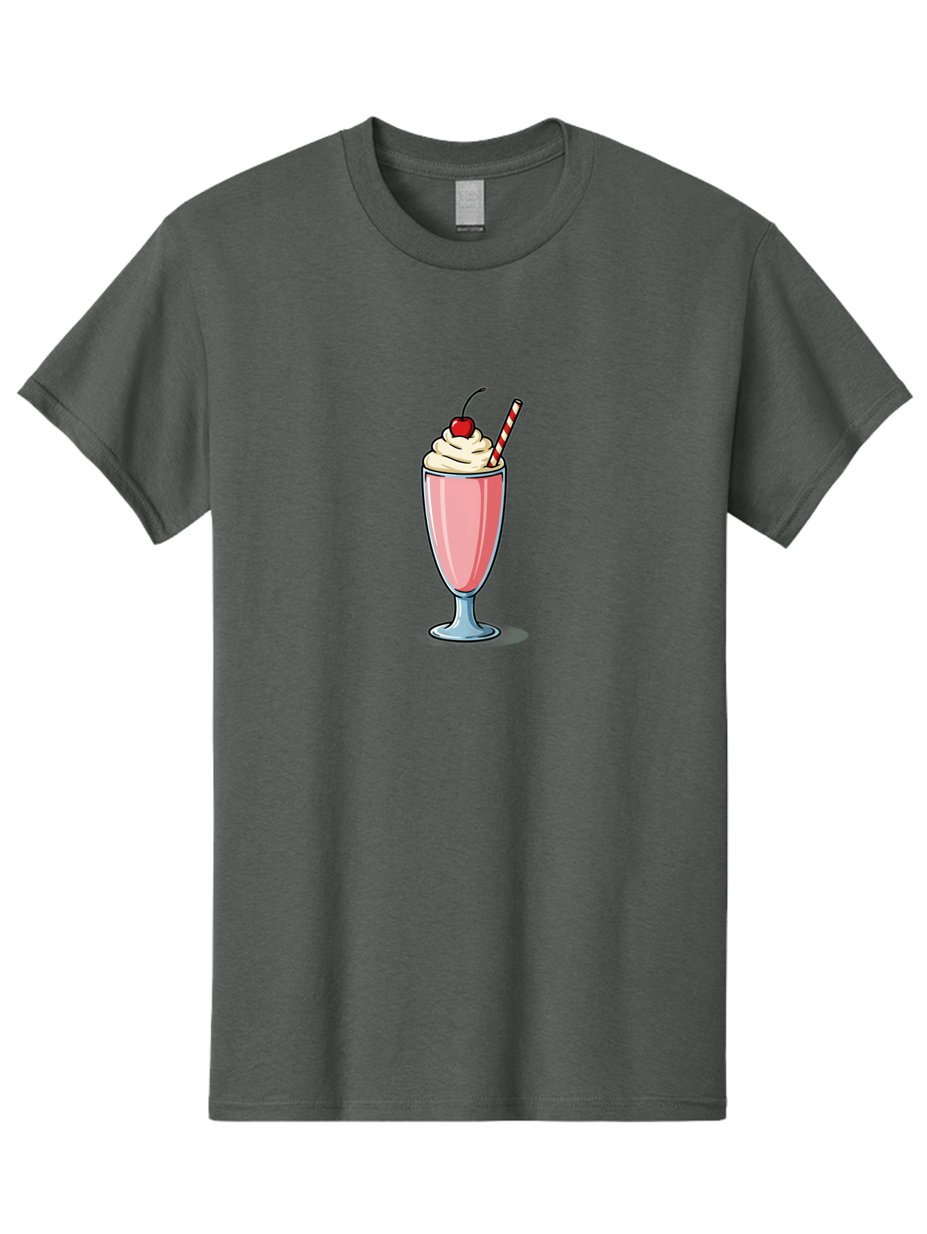 Pink-Milkshake Men'S Graphic Tee, 100% Cotton, Comfortable Casual Summer Wear, Machine Washable, Strawberry Milkshake, Whipped Cream, Cherry On Top, Red And White Straw, Sweet Treat, Creamy Texture, Pink Color, Glass Cup, Dessert, Bab190