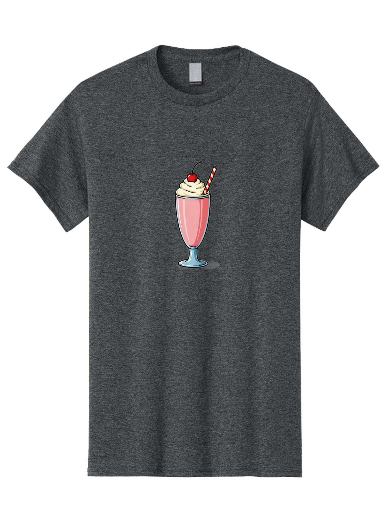 Pink-Milkshake Men'S Graphic Tee, 100% Cotton, Comfortable Casual Summer Wear, Machine Washable, Strawberry Milkshake, Whipped Cream, Cherry On Top, Red And White Straw, Sweet Treat, Creamy Texture, Pink Color, Glass Cup, Dessert, Bab190