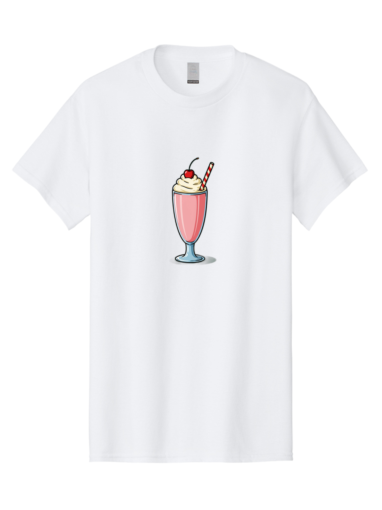 Pink-Milkshake Men'S Graphic Tee, 100% Cotton, Comfortable Casual Summer Wear, Machine Washable, Strawberry Milkshake, Whipped Cream, Cherry On Top, Red And White Straw, Sweet Treat, Creamy Texture, Pink Color, Glass Cup, Dessert, Bab190