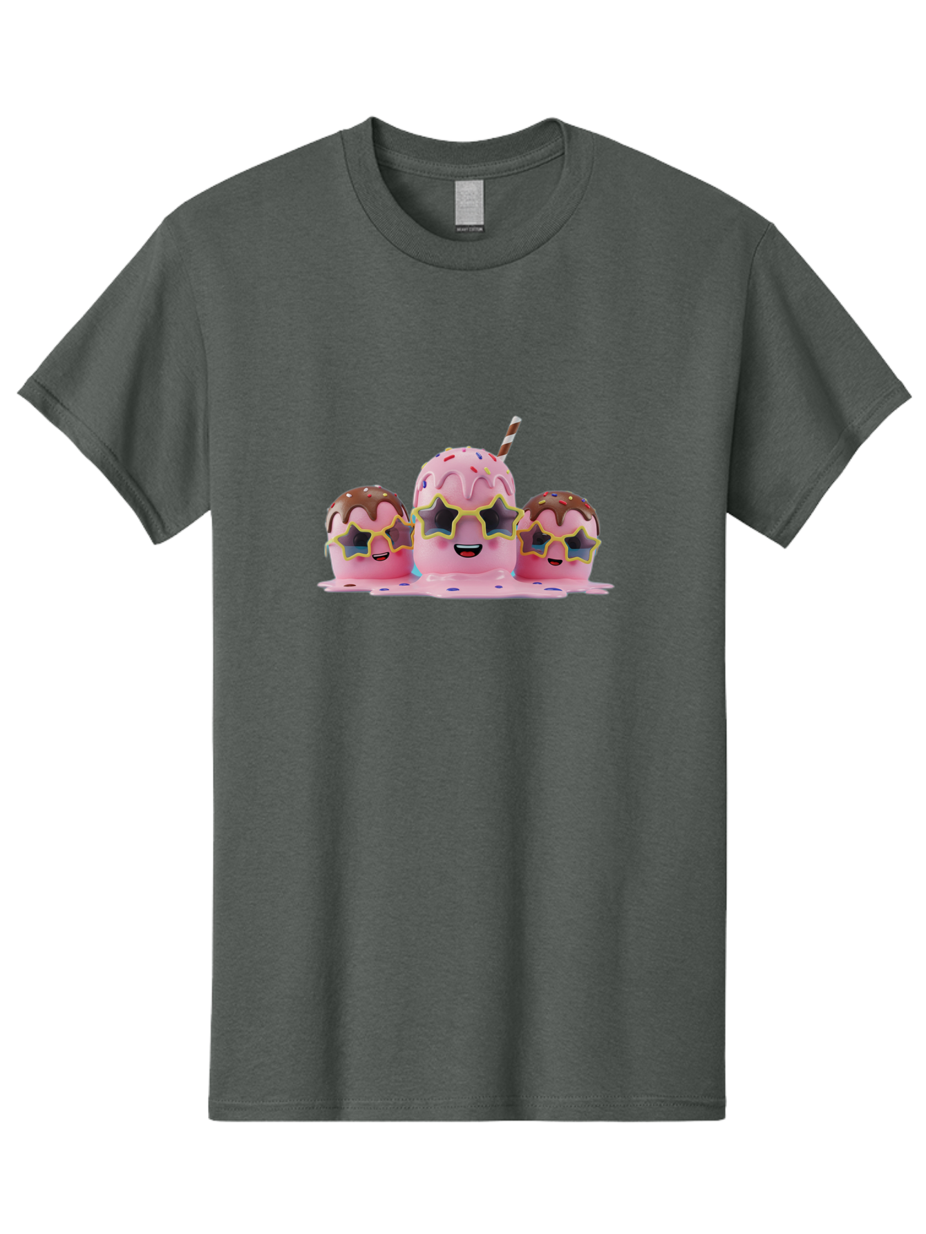 Pink-Milkshakes Men'S Graphic Tee, 100% Cotton, Comfortable Casual Summer Wear, Machine Washable, Pink Milkshake, Chocolate Topping, Colorful Sprinkles, Kawaii Characters, Melted Ice Cream, Fun Design, Sweet Treats, Dessert Lovers, Bab191