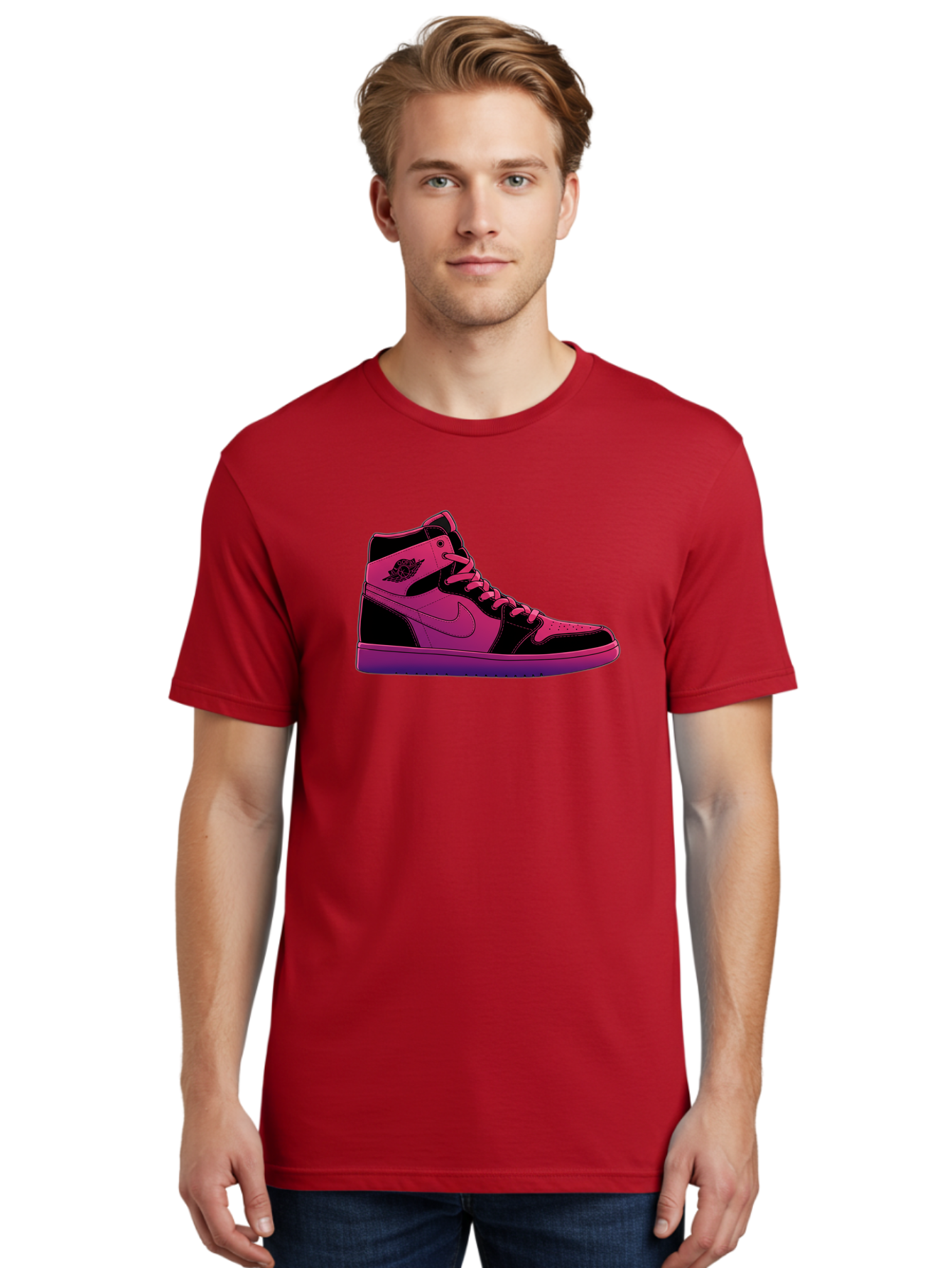 Pink-Nike-High-Top-Sneaker Men'S Graphic Tee, 100% Cotton, Comfortable Casual Summer Wear, Machine Washable, Sneaker Art, Pink And Black Design, Nike Air Jordan 1, High-Top Sneakers, Streetwear Fashion, Iconic Logo, Urban Style, Bab192