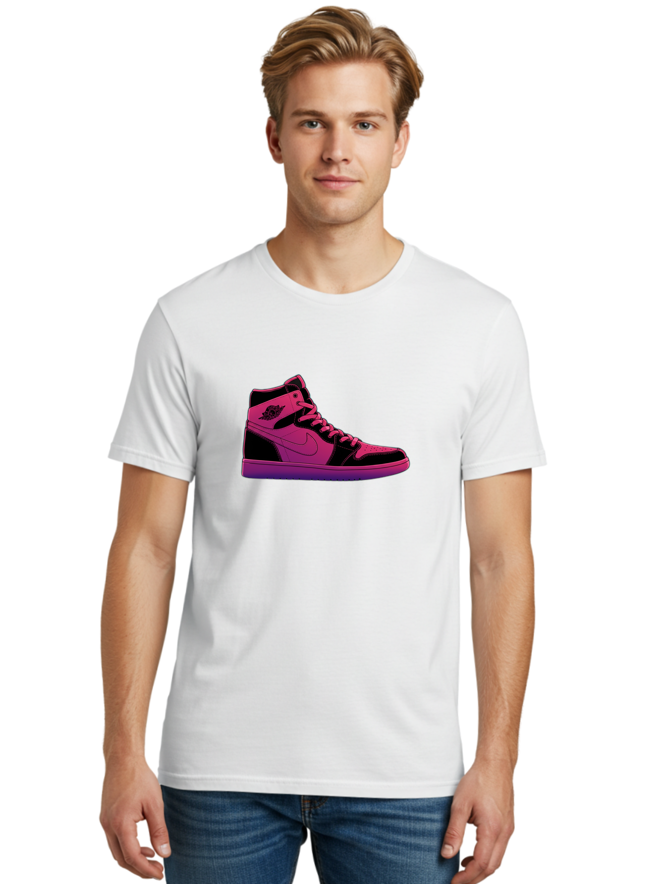Pink-Nike-High-Top-Sneaker Men'S Graphic Tee, 100% Cotton, Comfortable Casual Summer Wear, Machine Washable, Sneaker Art, Pink And Black Design, Nike Air Jordan 1, High-Top Sneakers, Streetwear Fashion, Iconic Logo, Urban Style, Bab192