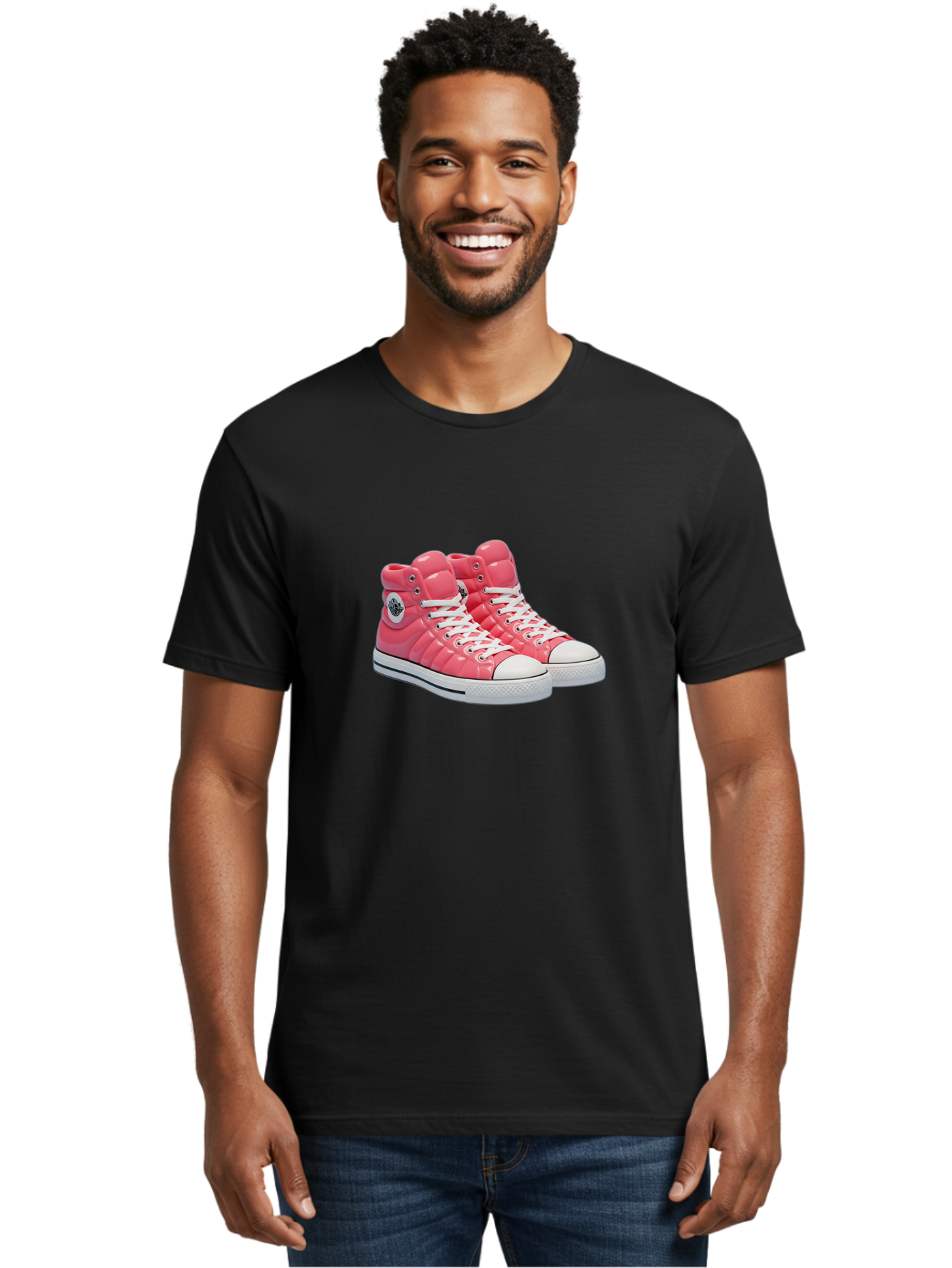 Pink-Padded-Converse Men'S Graphic Tee, 100% Cotton, Comfortable Casual Summer Wear, Machine Washable, Pink Puffer Converse Sneakers, High-Top Sneakers, Fashion Footwear, Bold Style, Statement Shoes, Athletic Wear, Trendy Kicks, White Laces, Bab193