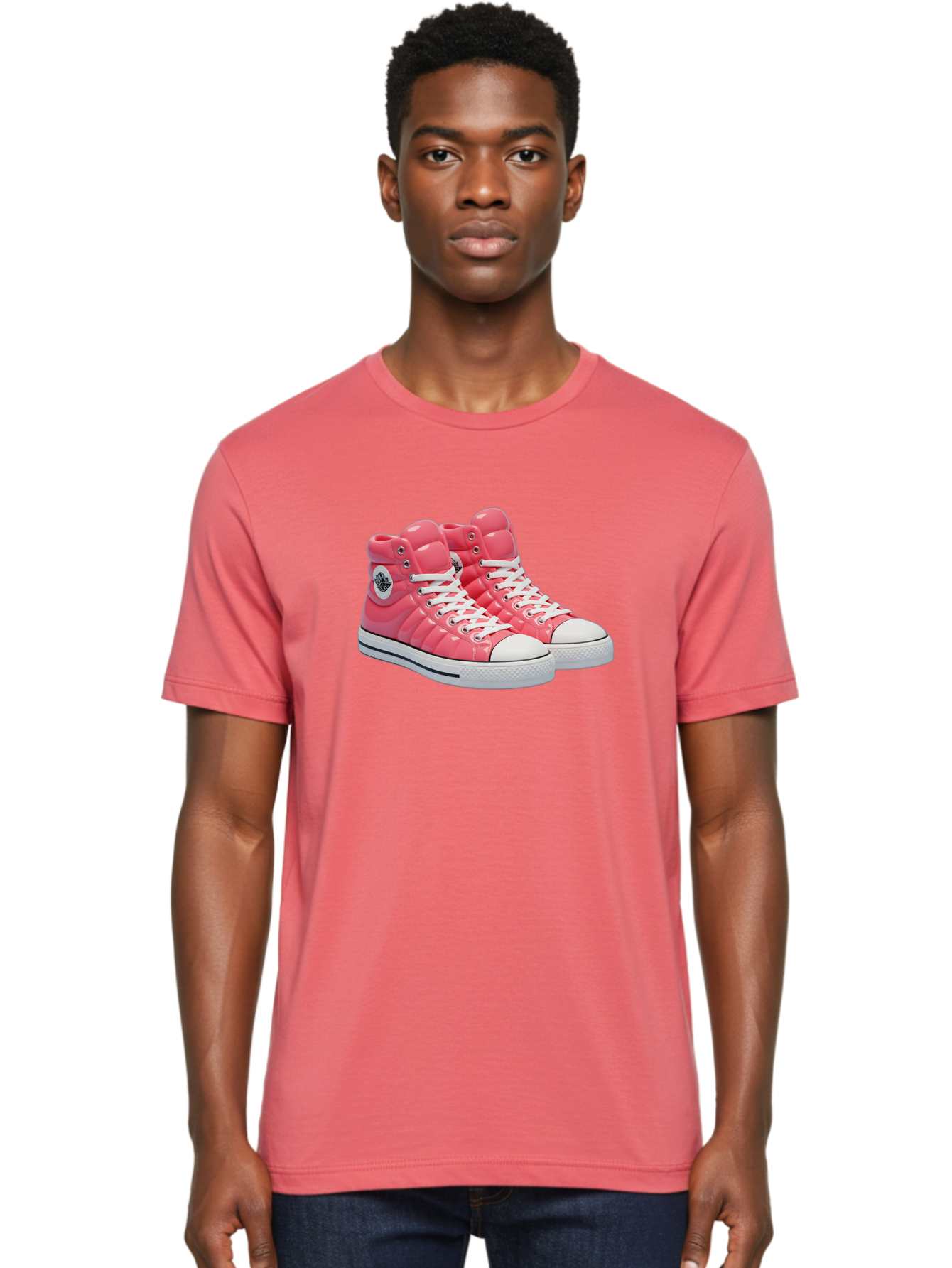 Pink-Padded-Converse Men'S Graphic Tee, 100% Cotton, Comfortable Casual Summer Wear, Machine Washable, Pink Puffer Converse Sneakers, High-Top Sneakers, Fashion Footwear, Bold Style, Statement Shoes, Athletic Wear, Trendy Kicks, White Laces, Bab193