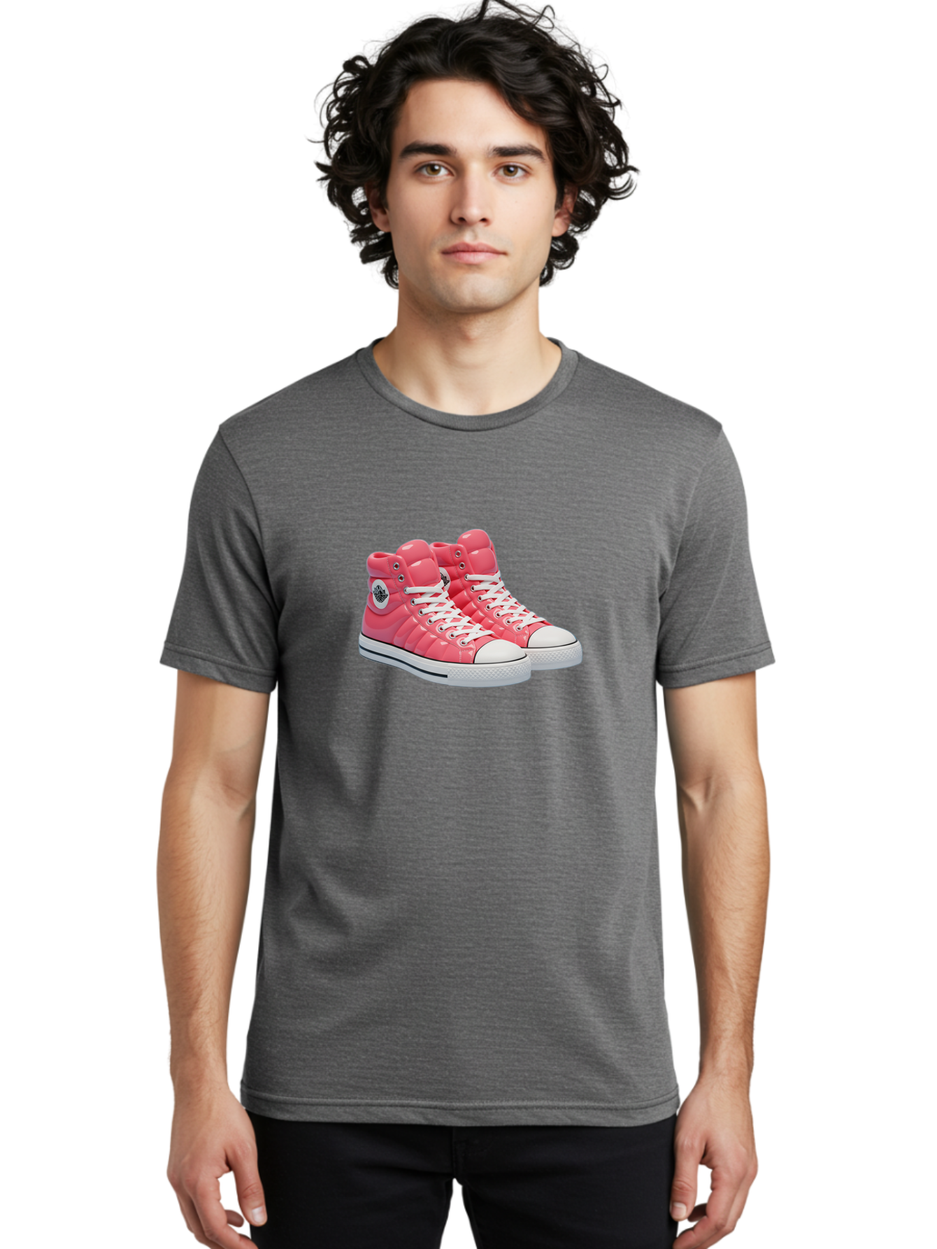 Pink-Padded-Converse Men'S Graphic Tee, 100% Cotton, Comfortable Casual Summer Wear, Machine Washable, Pink Puffer Converse Sneakers, High-Top Sneakers, Fashion Footwear, Bold Style, Statement Shoes, Athletic Wear, Trendy Kicks, White Laces, Bab193