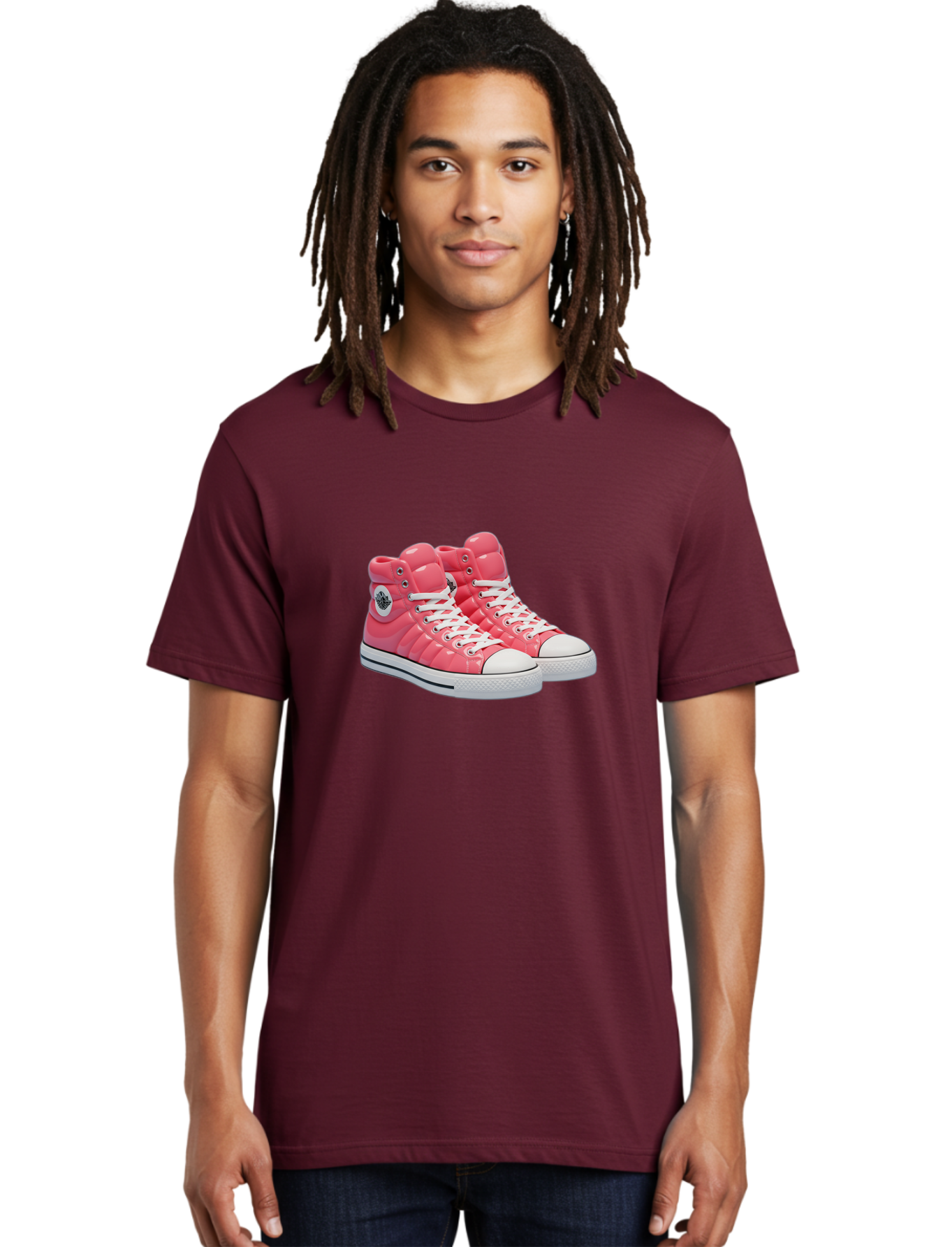 Pink-Padded-Converse Men'S Graphic Tee, 100% Cotton, Comfortable Casual Summer Wear, Machine Washable, Pink Puffer Converse Sneakers, High-Top Sneakers, Fashion Footwear, Bold Style, Statement Shoes, Athletic Wear, Trendy Kicks, White Laces, Bab193