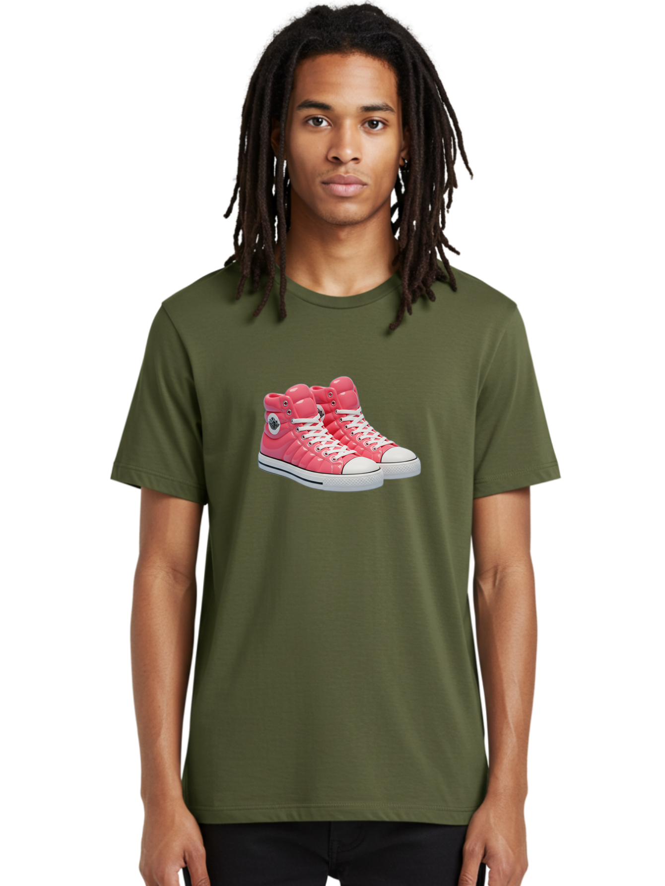 Pink-Padded-Converse Men'S Graphic Tee, 100% Cotton, Comfortable Casual Summer Wear, Machine Washable, Pink Puffer Converse Sneakers, High-Top Sneakers, Fashion Footwear, Bold Style, Statement Shoes, Athletic Wear, Trendy Kicks, White Laces, Bab193