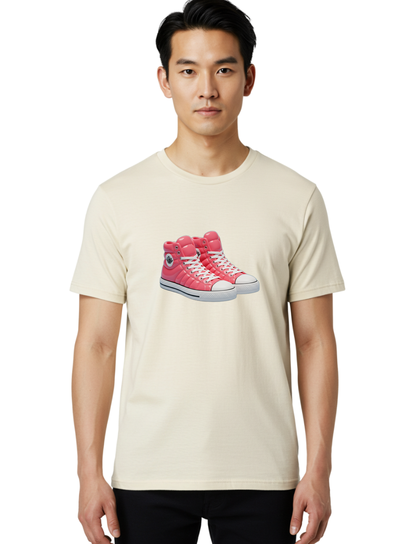 Pink-Padded-Converse Men'S Graphic Tee, 100% Cotton, Comfortable Casual Summer Wear, Machine Washable, Pink Puffer Converse Sneakers, High-Top Sneakers, Fashion Footwear, Bold Style, Statement Shoes, Athletic Wear, Trendy Kicks, White Laces, Bab193