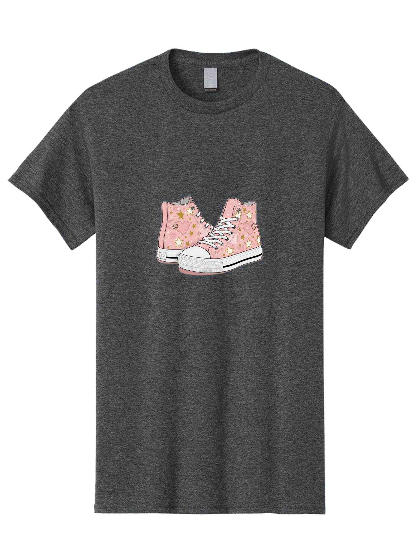 Pink-Star-Converse Men'S Graphic Tee, 100% Cotton, Comfortable Casual Summer Wear, Machine Washable, Pink Converse Sneakers, Star Pattern, Heart Design, White Laces, Fashion Footwear, Casual Style, Sneakers With Hearts, Star-Themed Shoes, Bab194