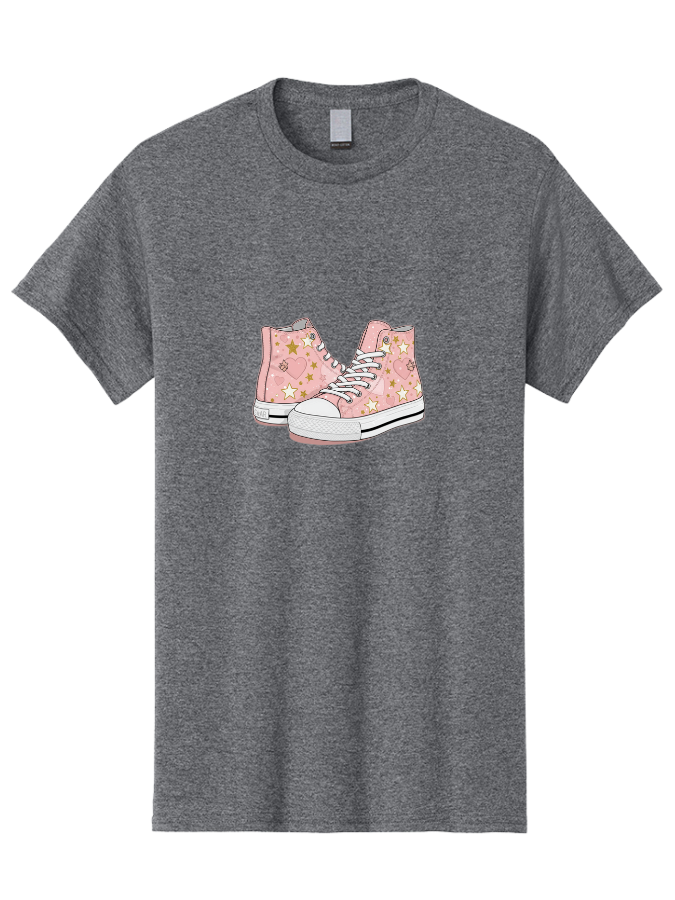 Pink-Star-Converse Men'S Graphic Tee, 100% Cotton, Comfortable Casual Summer Wear, Machine Washable, Pink Converse Sneakers, Star Pattern, Heart Design, White Laces, Fashion Footwear, Casual Style, Sneakers With Hearts, Star-Themed Shoes, Bab194