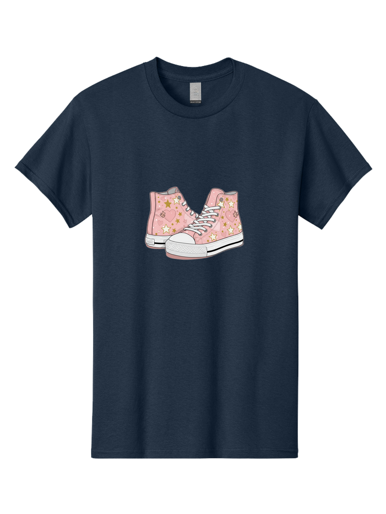 Pink-Star-Converse Men'S Graphic Tee, 100% Cotton, Comfortable Casual Summer Wear, Machine Washable, Pink Converse Sneakers, Star Pattern, Heart Design, White Laces, Fashion Footwear, Casual Style, Sneakers With Hearts, Star-Themed Shoes, Bab194