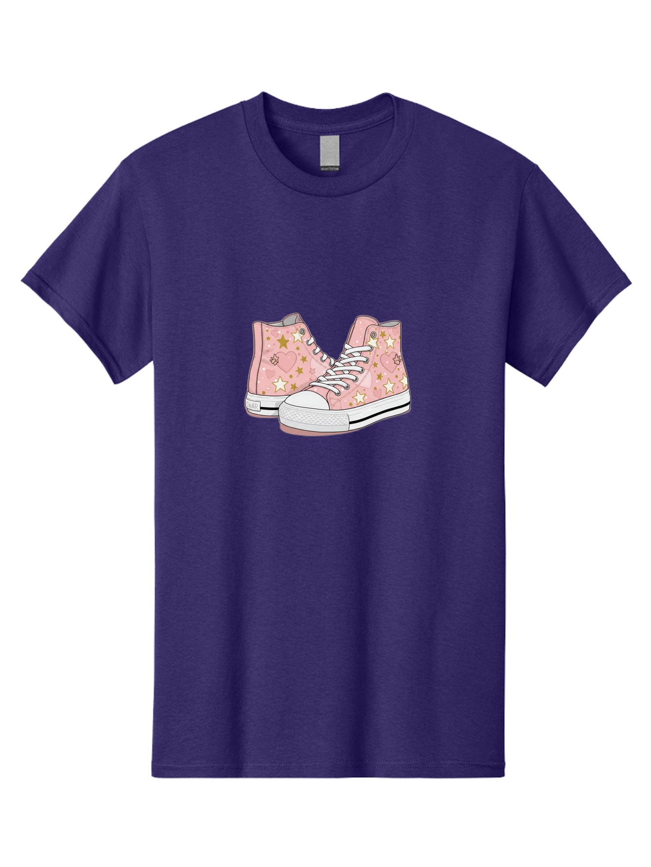 Pink-Star-Converse Men'S Graphic Tee, 100% Cotton, Comfortable Casual Summer Wear, Machine Washable, Pink Converse Sneakers, Star Pattern, Heart Design, White Laces, Fashion Footwear, Casual Style, Sneakers With Hearts, Star-Themed Shoes, Bab194