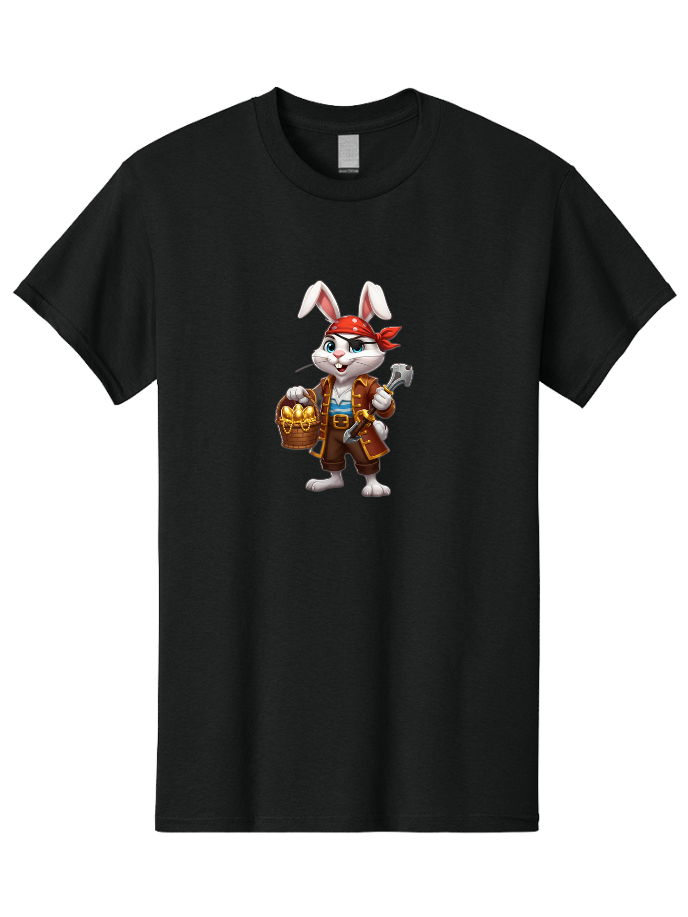 Pirate-Bunny Men'S Graphic Tee, 100% Cotton, Comfortable Casual Summer Wear, Machine Washable, Cartoon Rabbit, Pirate Costume, Red Bandana, Treasure Basket, Golden Eggs, Pirate Hat, Swashbuckling Adventure, Playful Pirate, Fantasy Character, Bab196