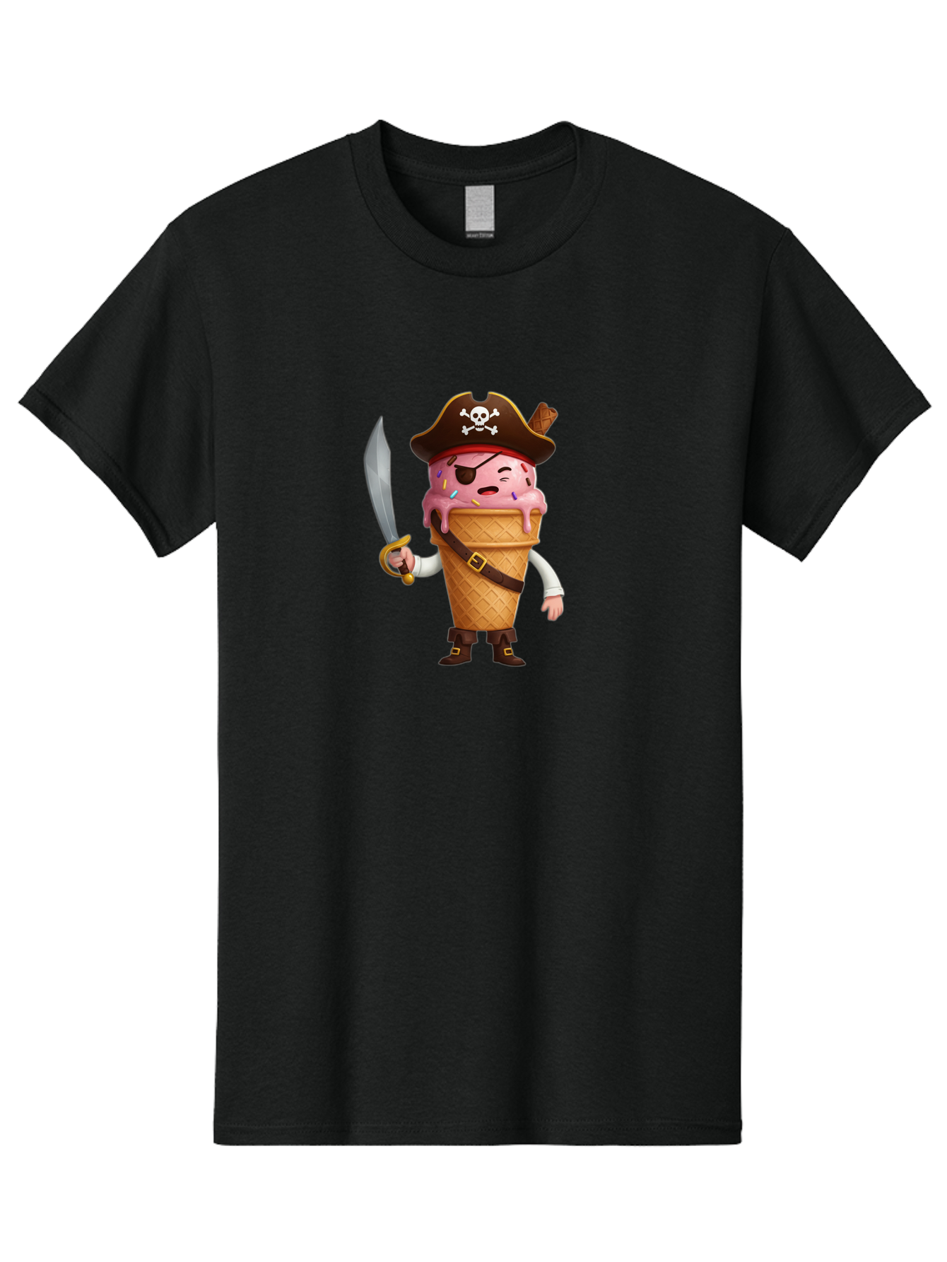 Pirate-Ice-Cream Men'S Graphic Tee, 100% Cotton, Comfortable Casual Summer Wear, Machine Washable, Pirate Ice Cream, Swashbuckling Dessert, Ice Cream Cone Pirate, Sweet Treats, Colorful Sprinkles, Pirate Hat, Eye Patch, Sword, Bab197