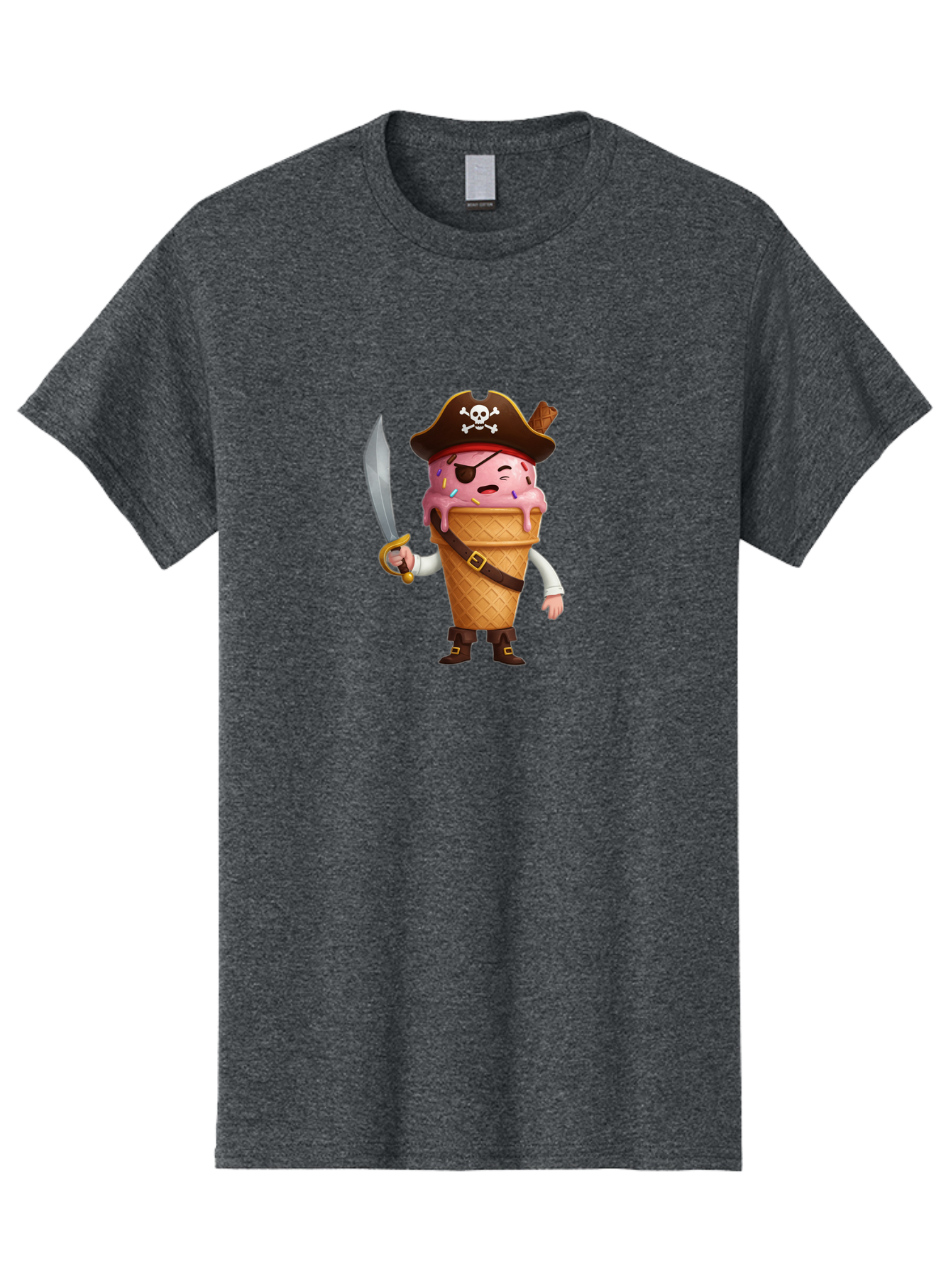 Pirate-Ice-Cream Men'S Graphic Tee, 100% Cotton, Comfortable Casual Summer Wear, Machine Washable, Pirate Ice Cream, Swashbuckling Dessert, Ice Cream Cone Pirate, Sweet Treats, Colorful Sprinkles, Pirate Hat, Eye Patch, Sword, Bab197