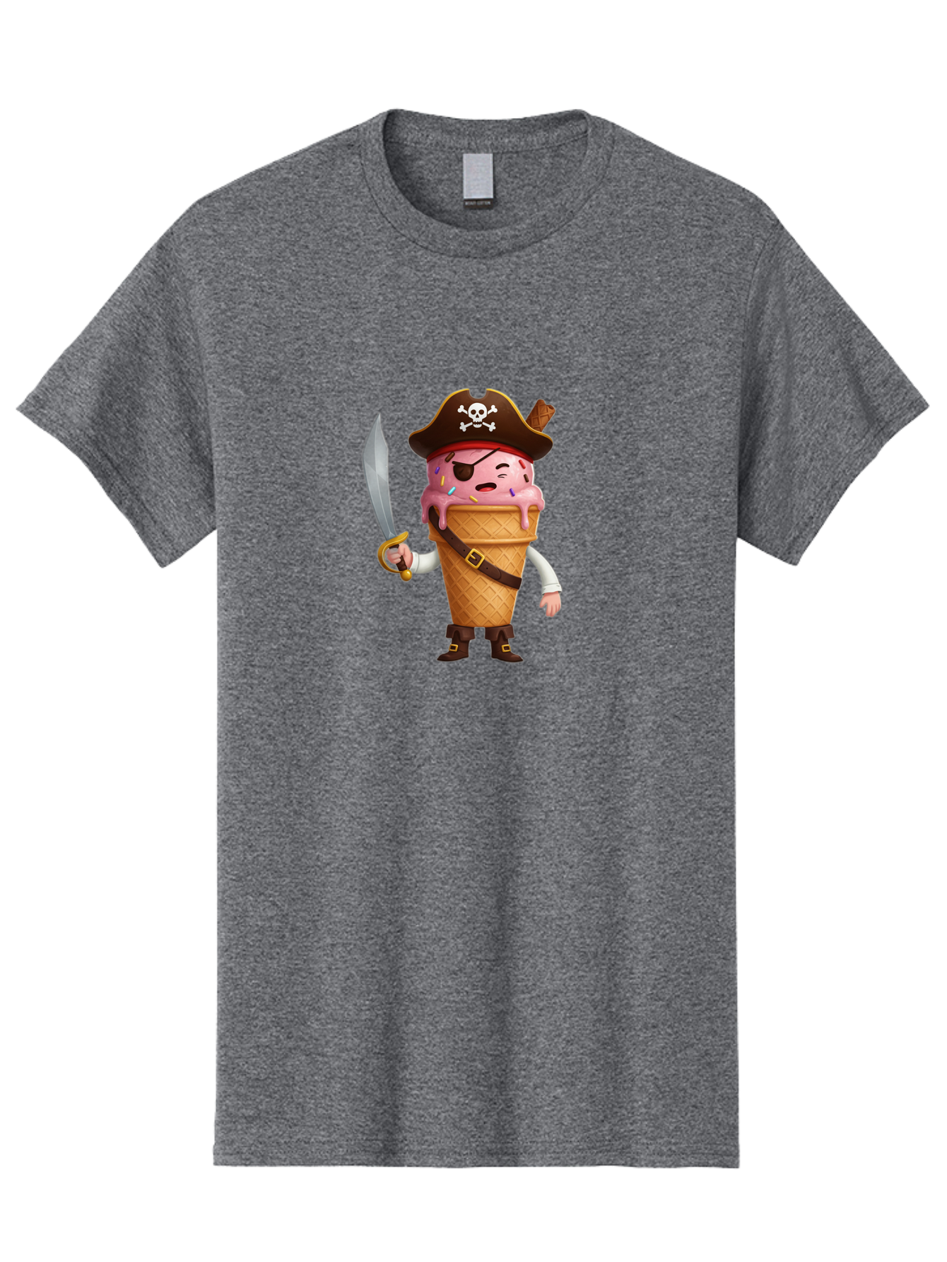 Pirate-Ice-Cream Men'S Graphic Tee, 100% Cotton, Comfortable Casual Summer Wear, Machine Washable, Pirate Ice Cream, Swashbuckling Dessert, Ice Cream Cone Pirate, Sweet Treats, Colorful Sprinkles, Pirate Hat, Eye Patch, Sword, Bab197