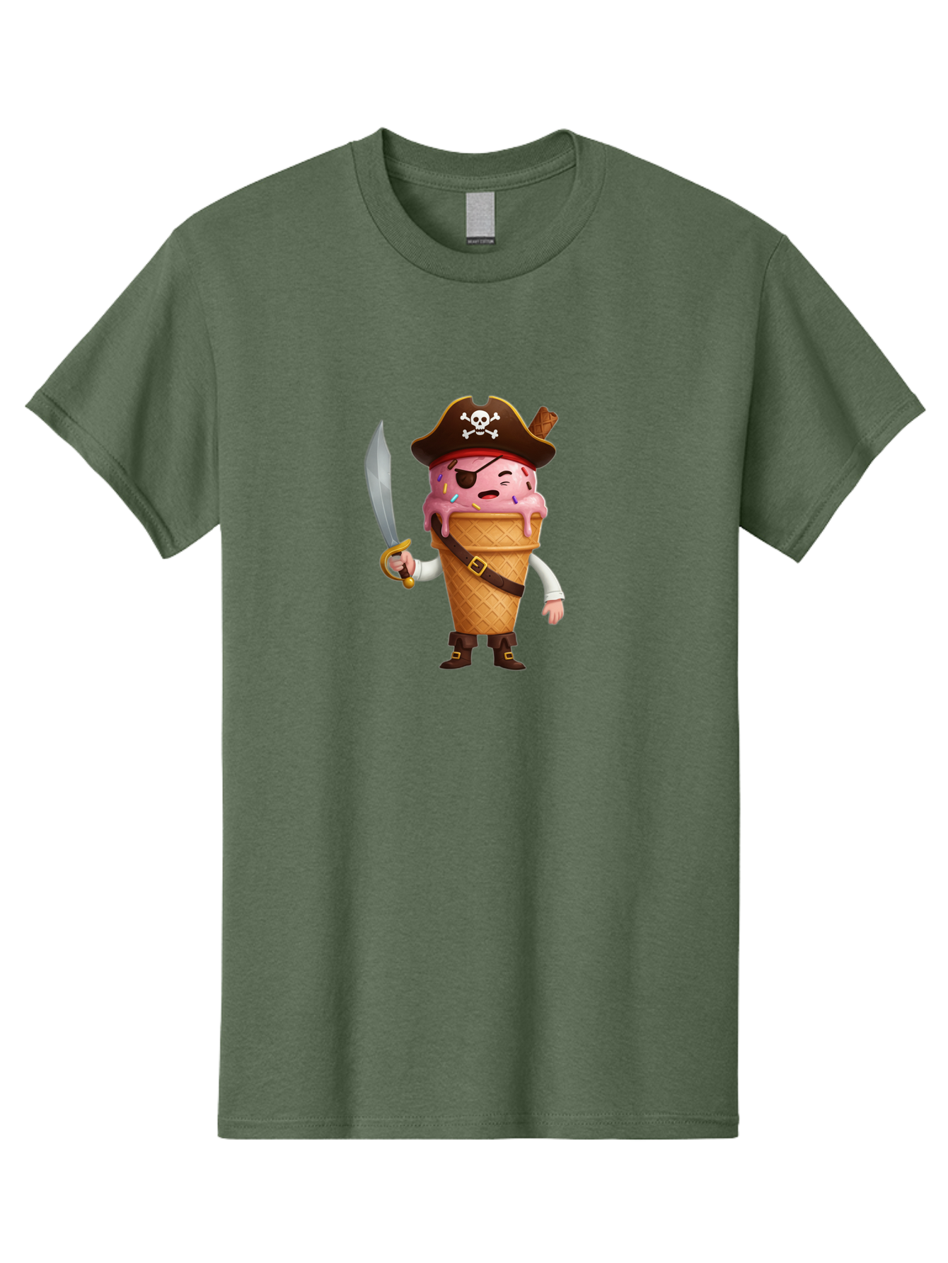 Pirate-Ice-Cream Men'S Graphic Tee, 100% Cotton, Comfortable Casual Summer Wear, Machine Washable, Pirate Ice Cream, Swashbuckling Dessert, Ice Cream Cone Pirate, Sweet Treats, Colorful Sprinkles, Pirate Hat, Eye Patch, Sword, Bab197