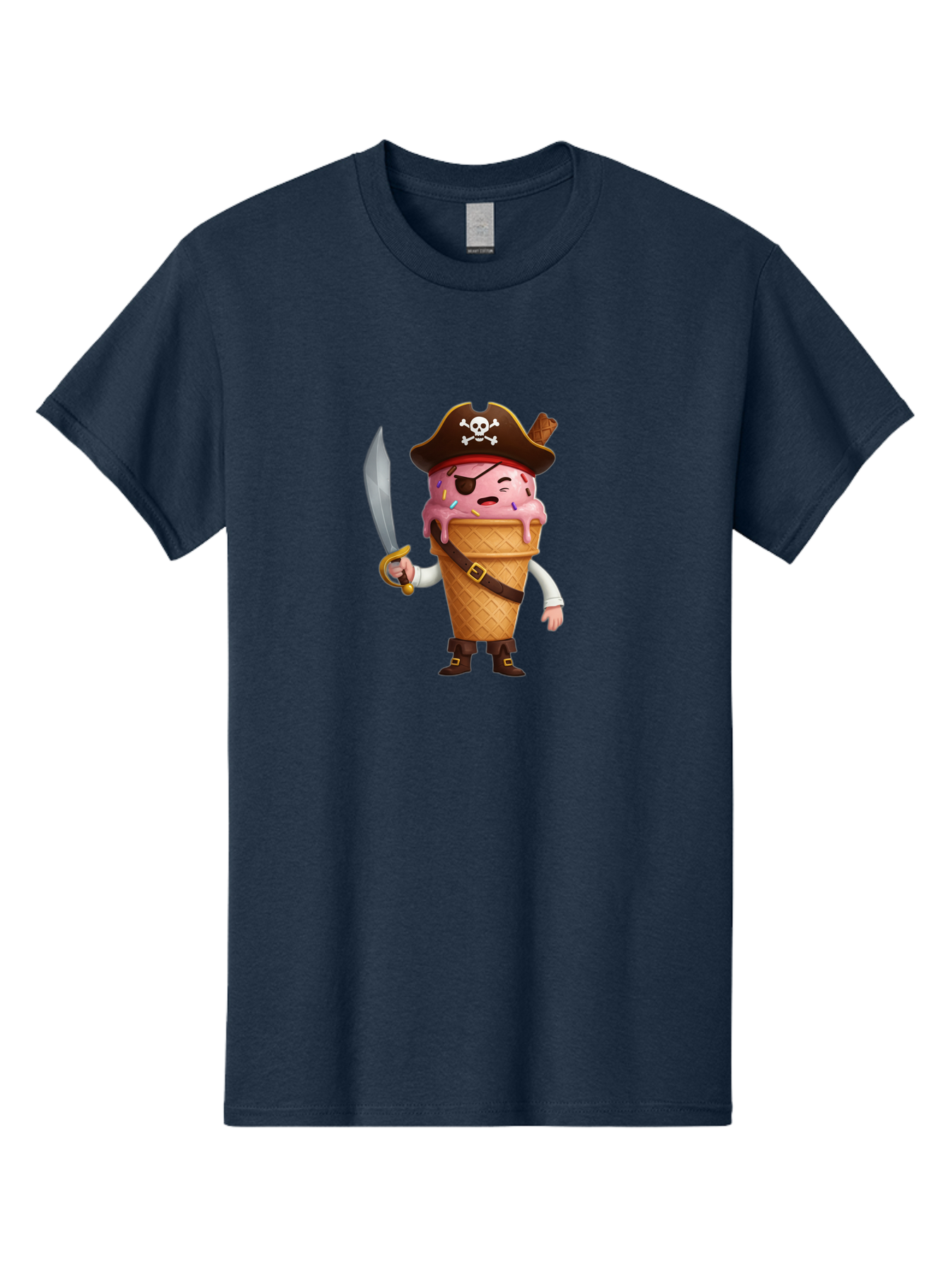 Pirate-Ice-Cream Men'S Graphic Tee, 100% Cotton, Comfortable Casual Summer Wear, Machine Washable, Pirate Ice Cream, Swashbuckling Dessert, Ice Cream Cone Pirate, Sweet Treats, Colorful Sprinkles, Pirate Hat, Eye Patch, Sword, Bab197