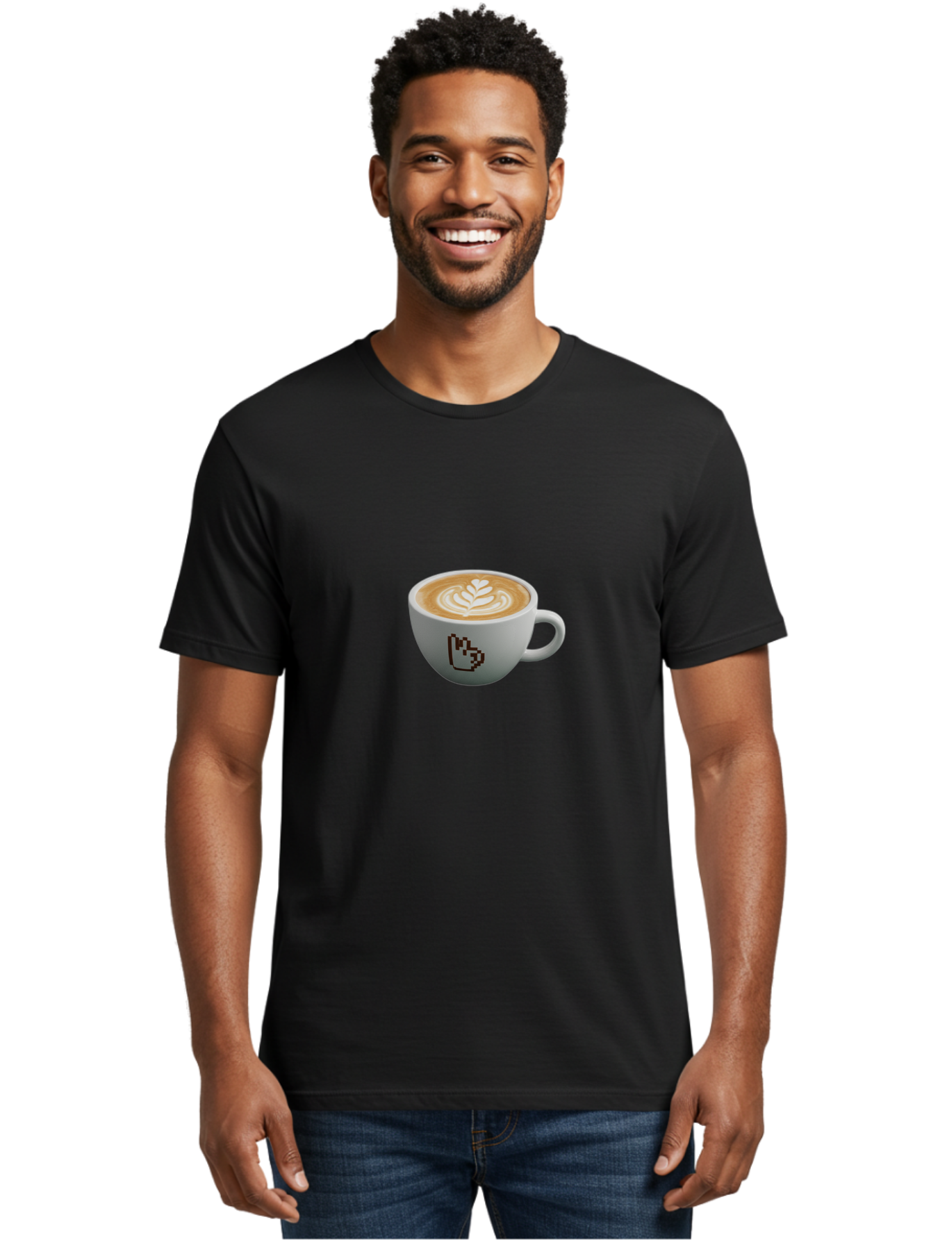 Pixel-Art-Coffee-Cup Men'S Graphic Tee, 100% Cotton, Comfortable Casual Summer Wear, Machine Washable, Cup Of Coffee, Latte Art, Coffee Beverage, Morning Pick-Me-Up, Daily Grind, Caffeine Fix, Pixel Art Design, Coffee Culture Bab198