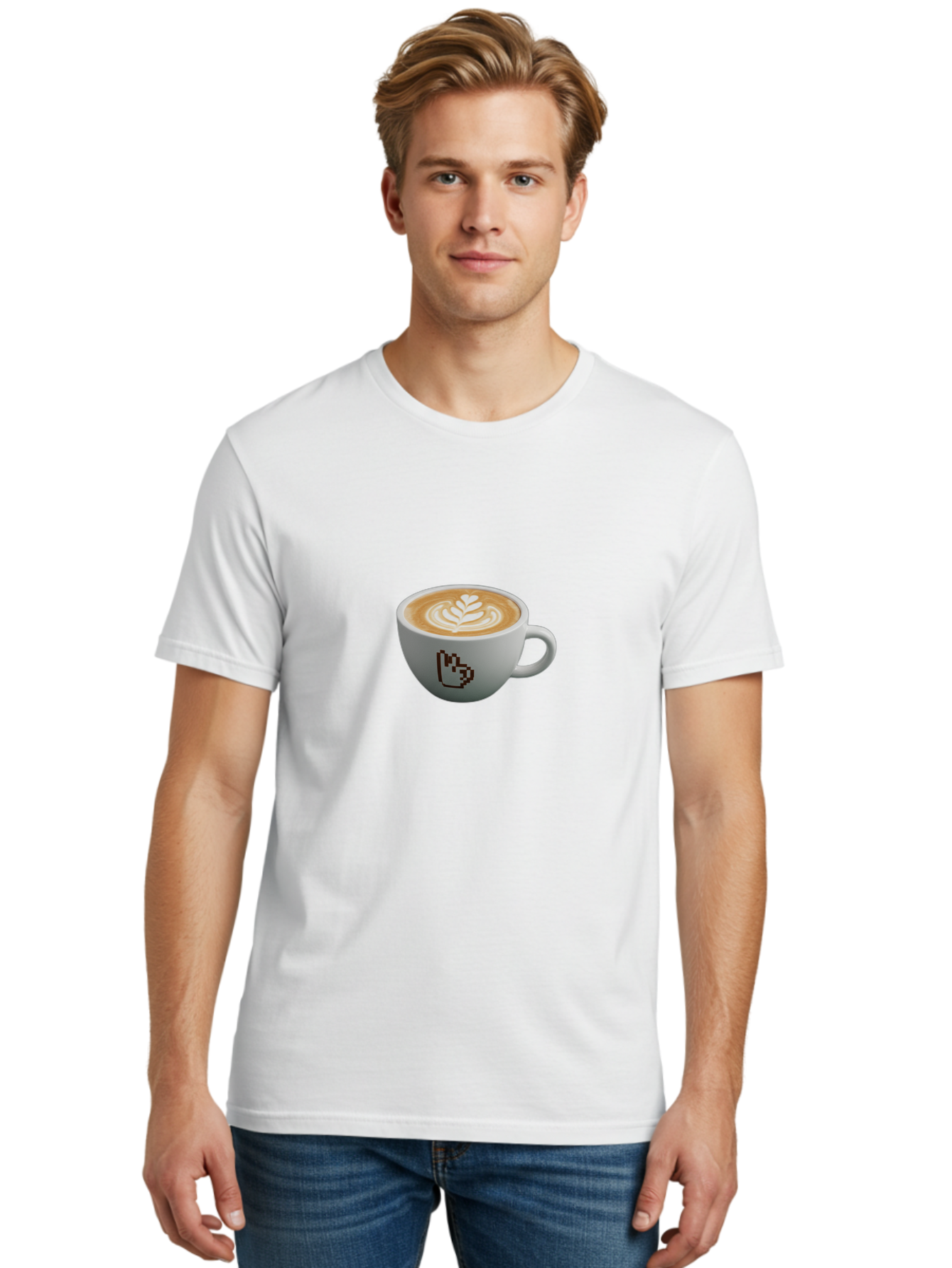 Pixel-Art-Coffee-Cup Men'S Graphic Tee, 100% Cotton, Comfortable Casual Summer Wear, Machine Washable, Cup Of Coffee, Latte Art, Coffee Beverage, Morning Pick-Me-Up, Daily Grind, Caffeine Fix, Pixel Art Design, Coffee Culture Bab198