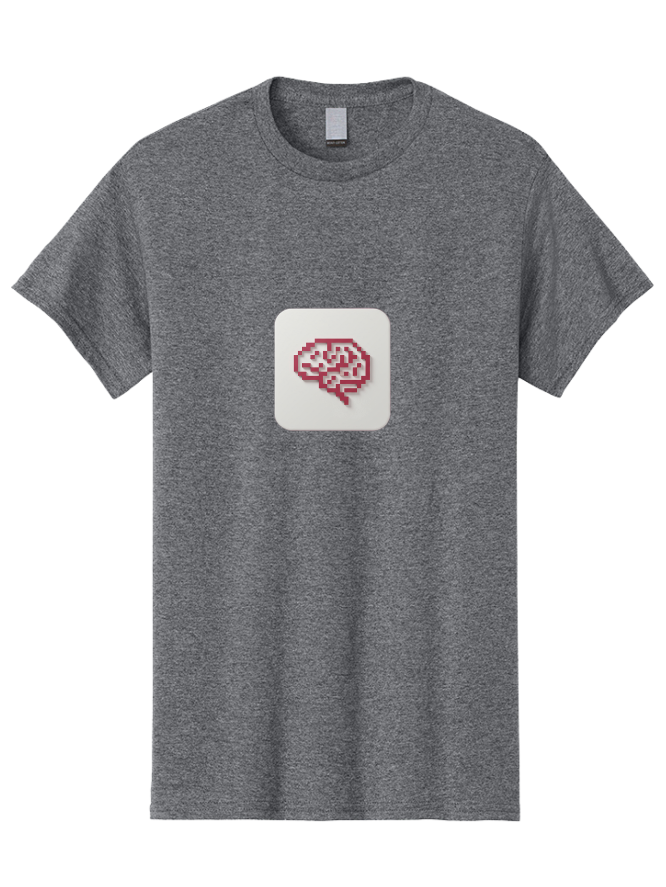 Pixel-Brain Men'S Graphic Tee, 100% Cotton, Comfortable Casual Summer Wear, Machine Washable, Pixel Art Brain, Red Outline, White Background, Rounded Square, Digital Art, Cognitive Icon, Pixelated Design, Brain Illustration, Tech-Inspired Art Bab199