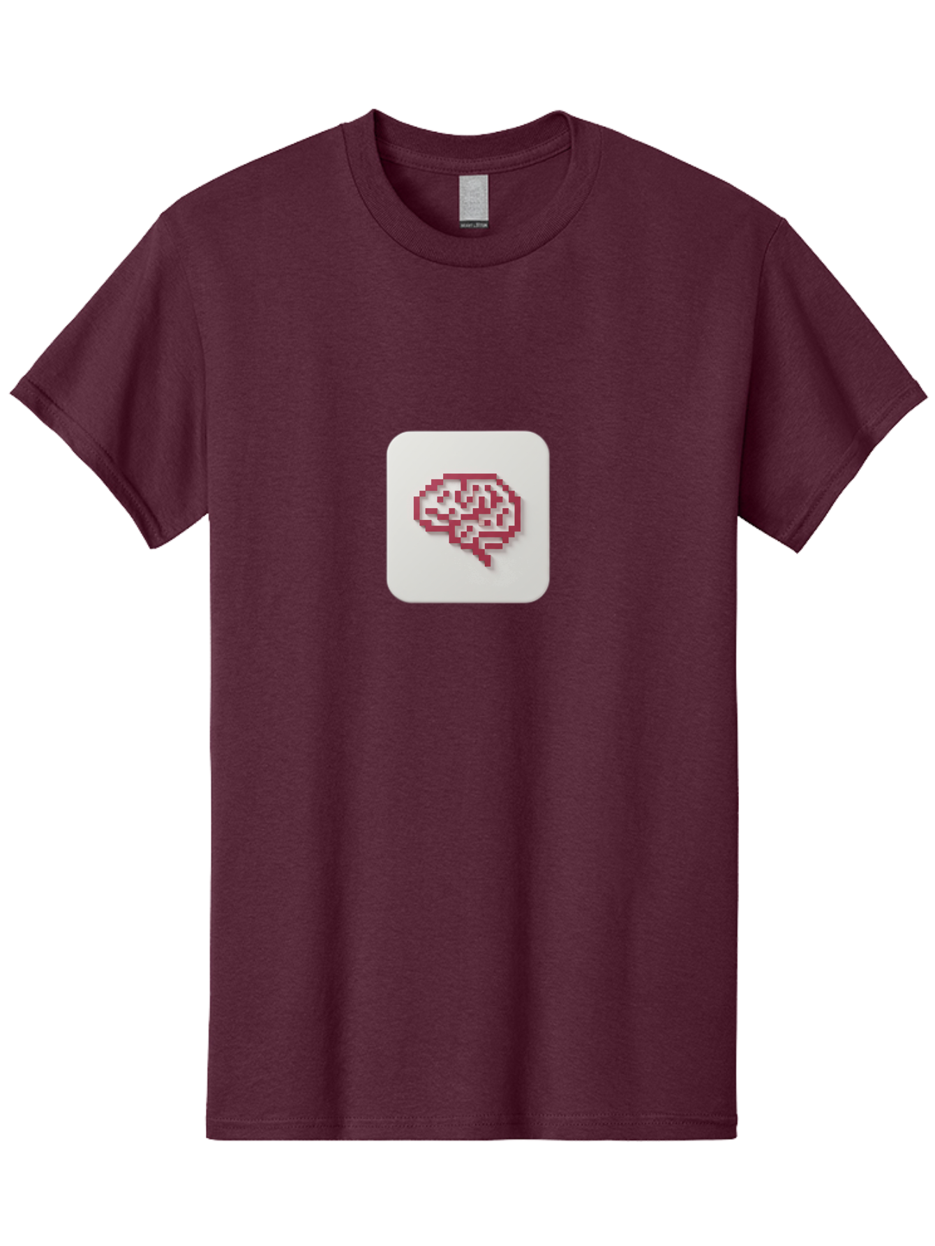Pixel-Brain Men'S Graphic Tee, 100% Cotton, Comfortable Casual Summer Wear, Machine Washable, Pixel Art Brain, Red Outline, White Background, Rounded Square, Digital Art, Cognitive Icon, Pixelated Design, Brain Illustration, Tech-Inspired Art Bab199