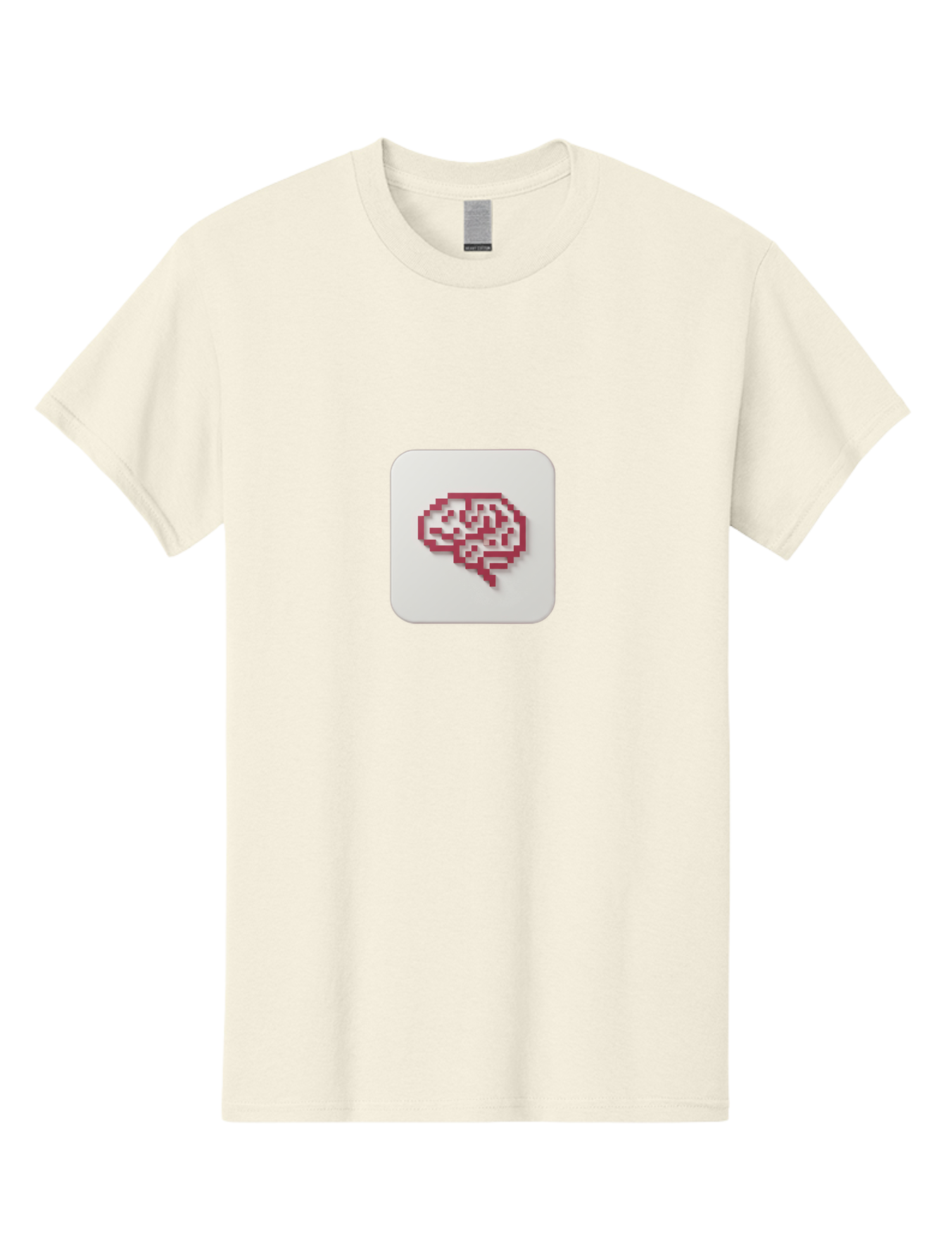 Pixel-Brain Men'S Graphic Tee, 100% Cotton, Comfortable Casual Summer Wear, Machine Washable, Pixel Art Brain, Red Outline, White Background, Rounded Square, Digital Art, Cognitive Icon, Pixelated Design, Brain Illustration, Tech-Inspired Art Bab199