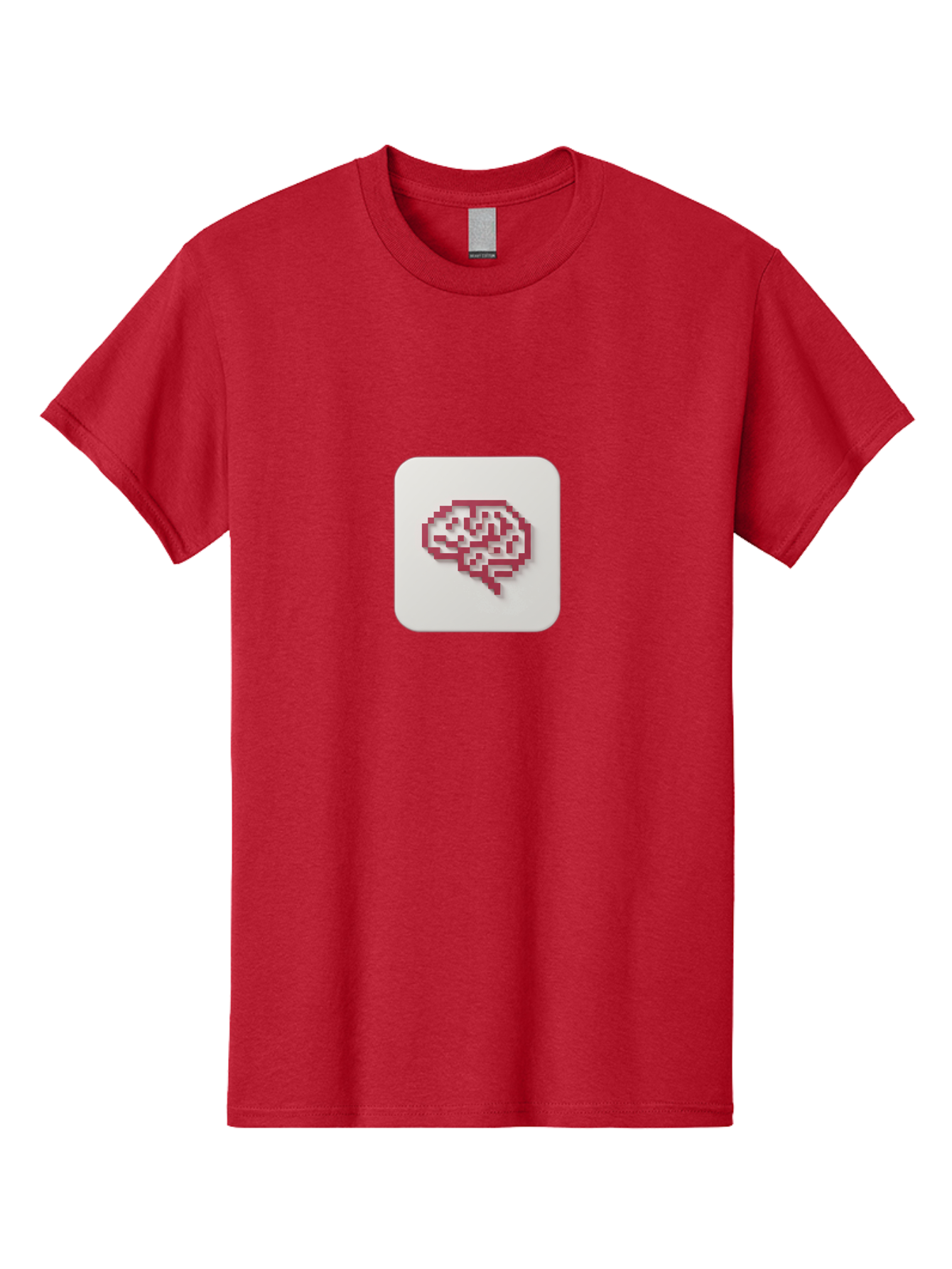 Pixel-Brain Men'S Graphic Tee, 100% Cotton, Comfortable Casual Summer Wear, Machine Washable, Pixel Art Brain, Red Outline, White Background, Rounded Square, Digital Art, Cognitive Icon, Pixelated Design, Brain Illustration, Tech-Inspired Art Bab199