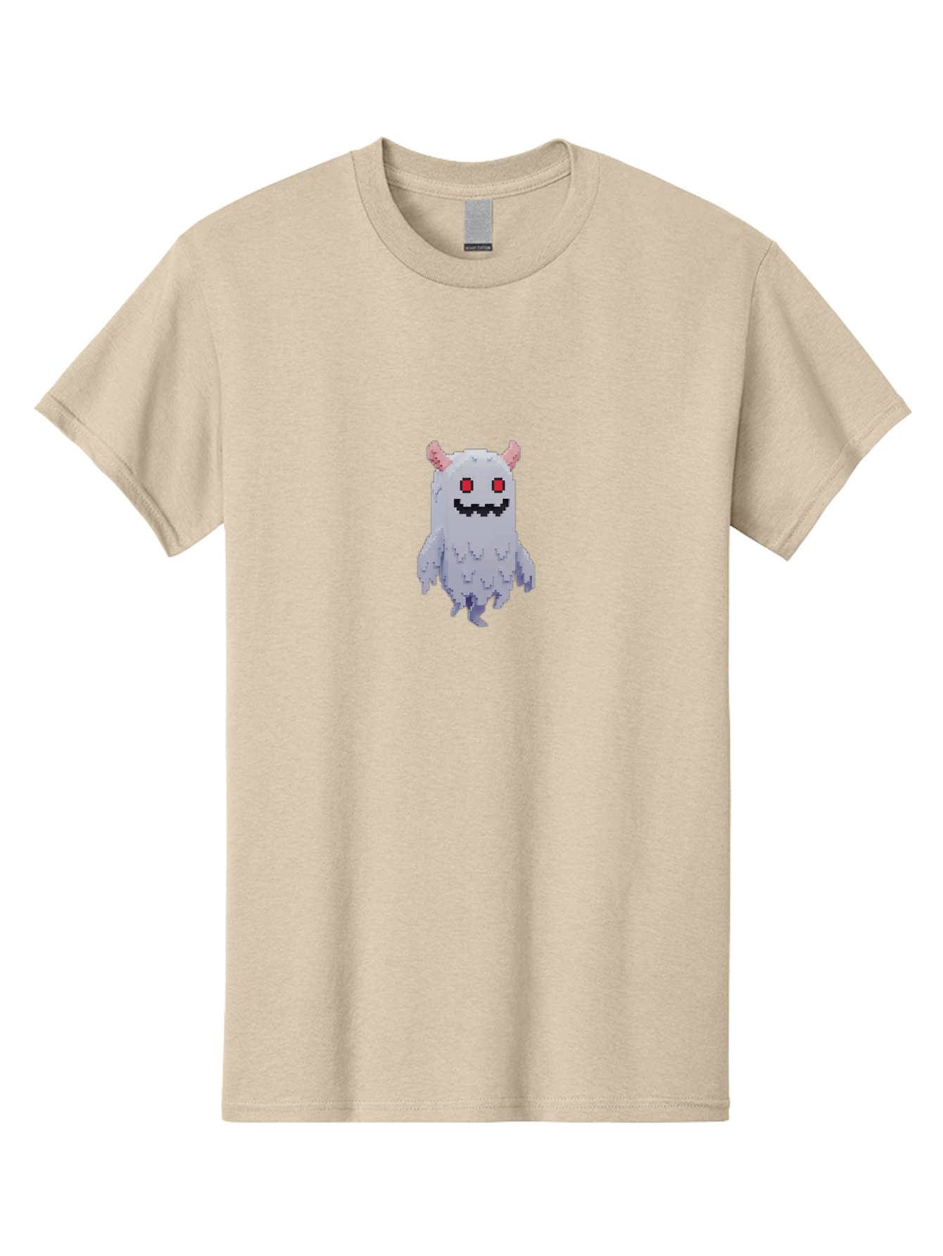 Pixel-Monster Men'S Graphic Tee, 100% Cotton, Comfortable Casual Summer Wear, Machine Washable, Pixel Art Character, Cute Monster, Red Eyes, Black Smile, Pink Horns, Furry Creature, Cartoonish, Fun Design, Playful Graphics, Retro Gaming, Bab200