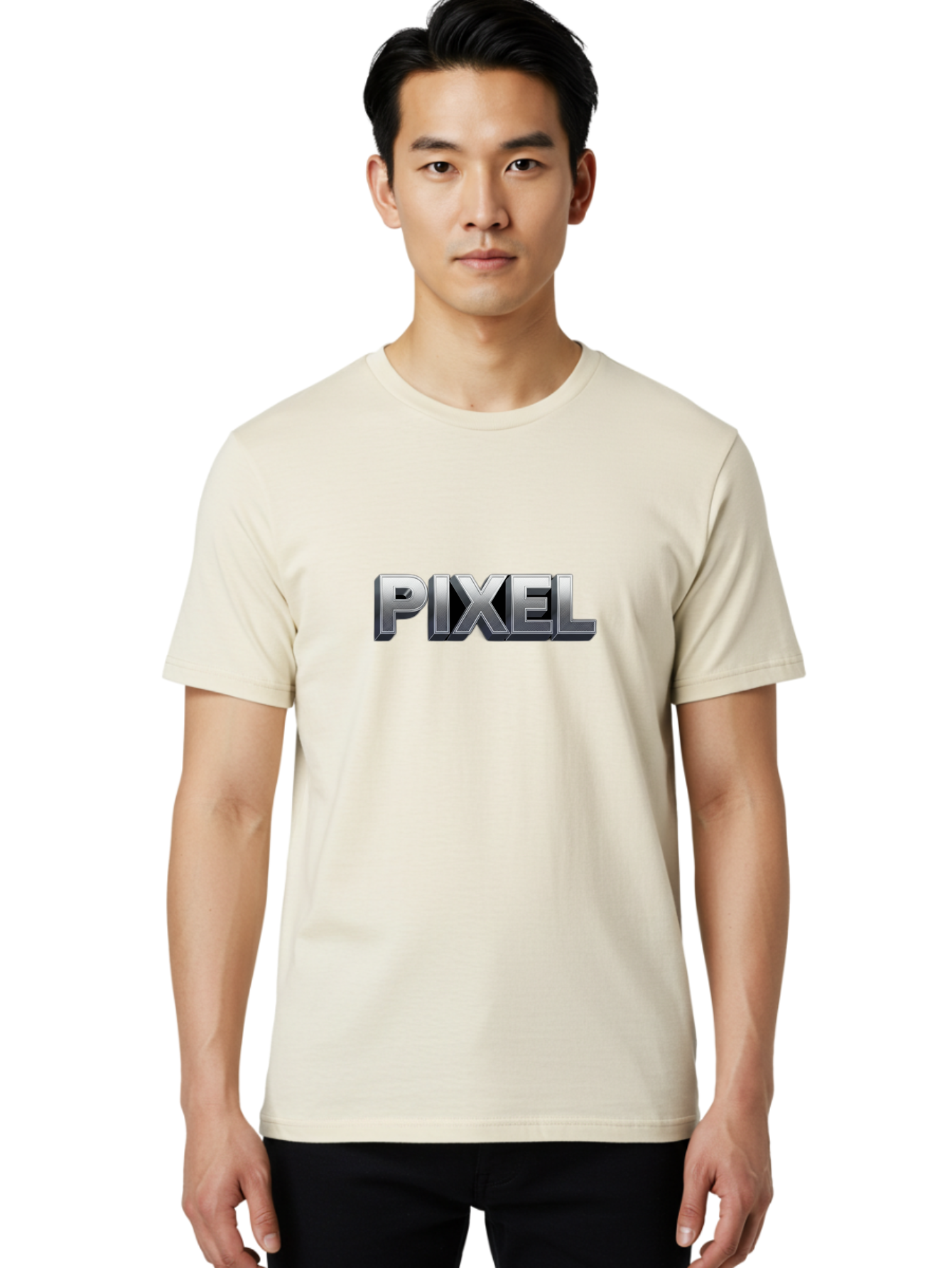 Pixel Men'S Graphic Tee, 100% Cotton, Comfortable Casual Summer Wear, Machine Washable, Pixel Art, Digital Graphics, Metallic Text, Chrome Effect, 3D Typography, Video Game Style, Graphic Design Element Bab201