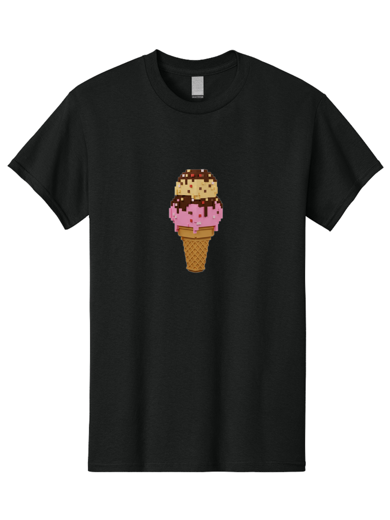 Pixelated-Ice-Cream Men'S Graphic Tee, 100% Cotton, Comfortable Casual Summer Wear, Machine Washable, Pixel Art Ice Cream, Digital Dessert, Sweet Treat, Colorful Sprinkles, Chocolate Sauce, Vanilla And Strawberry Ice Cream, Melting Ice Cream, Bab202
