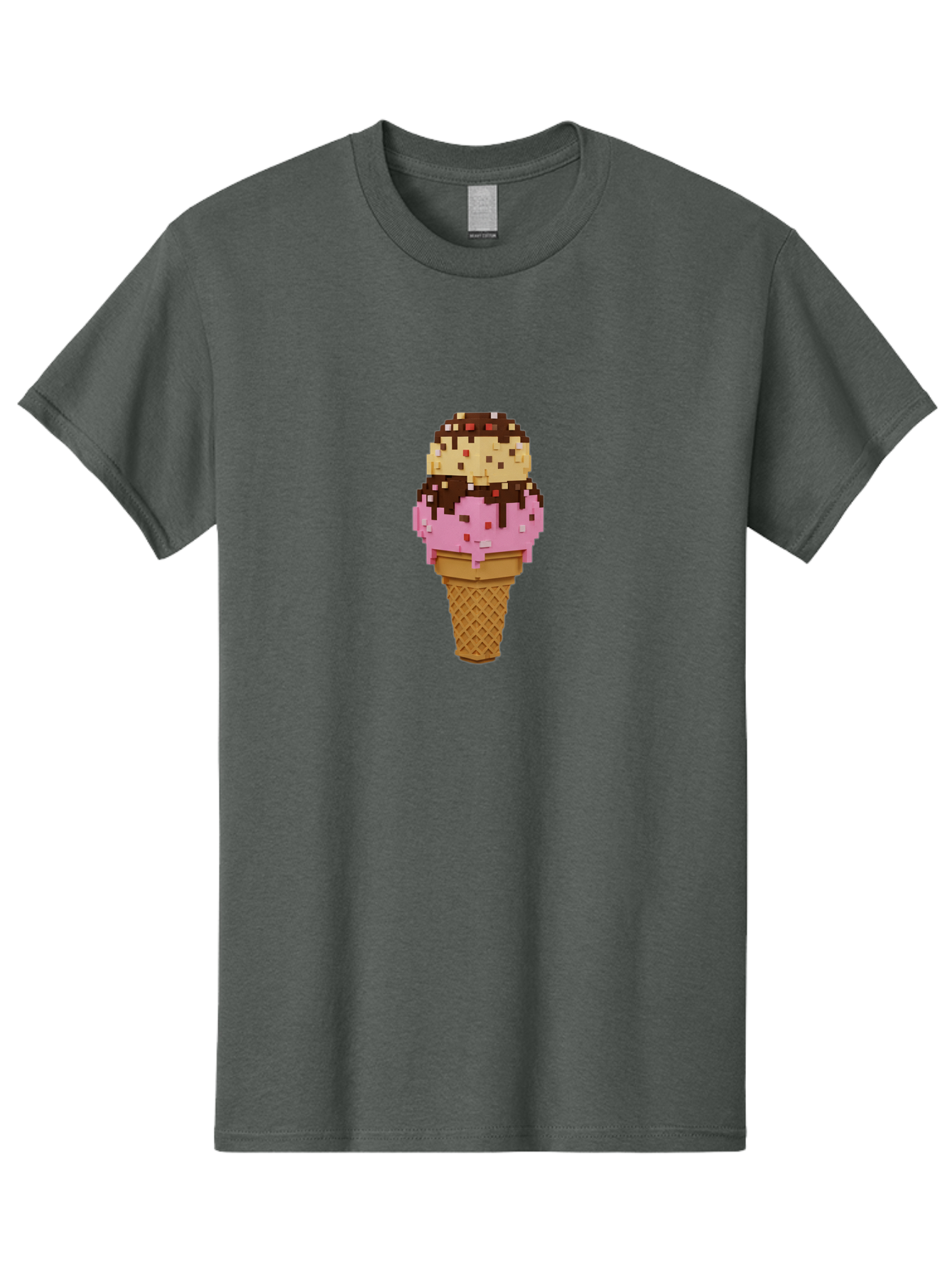 Pixelated-Ice-Cream Men'S Graphic Tee, 100% Cotton, Comfortable Casual Summer Wear, Machine Washable, Pixel Art Ice Cream, Digital Dessert, Sweet Treat, Colorful Sprinkles, Chocolate Sauce, Vanilla And Strawberry Ice Cream, Melting Ice Cream, Bab202
