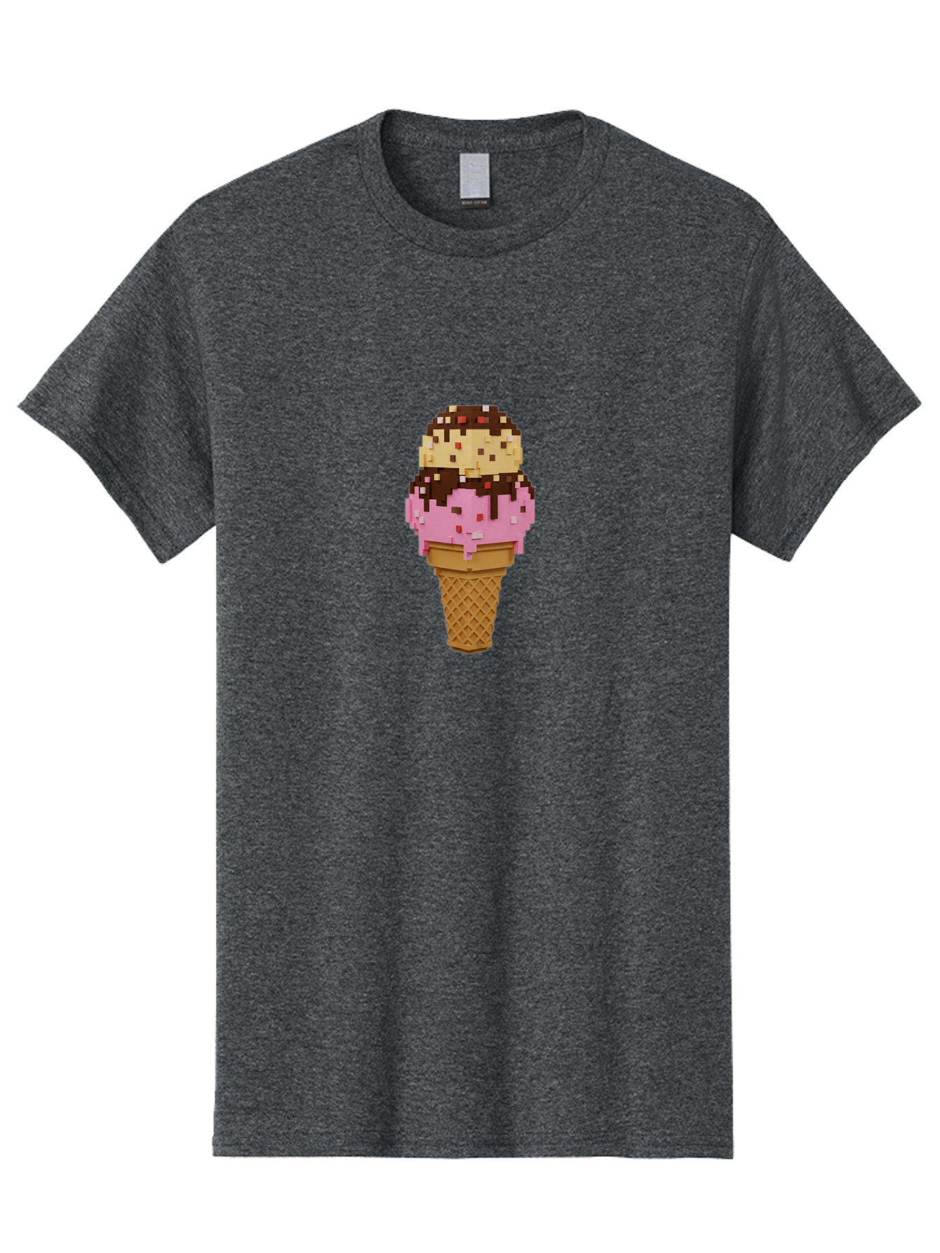 Pixelated-Ice-Cream Men'S Graphic Tee, 100% Cotton, Comfortable Casual Summer Wear, Machine Washable, Pixel Art Ice Cream, Digital Dessert, Sweet Treat, Colorful Sprinkles, Chocolate Sauce, Vanilla And Strawberry Ice Cream, Melting Ice Cream, Bab202