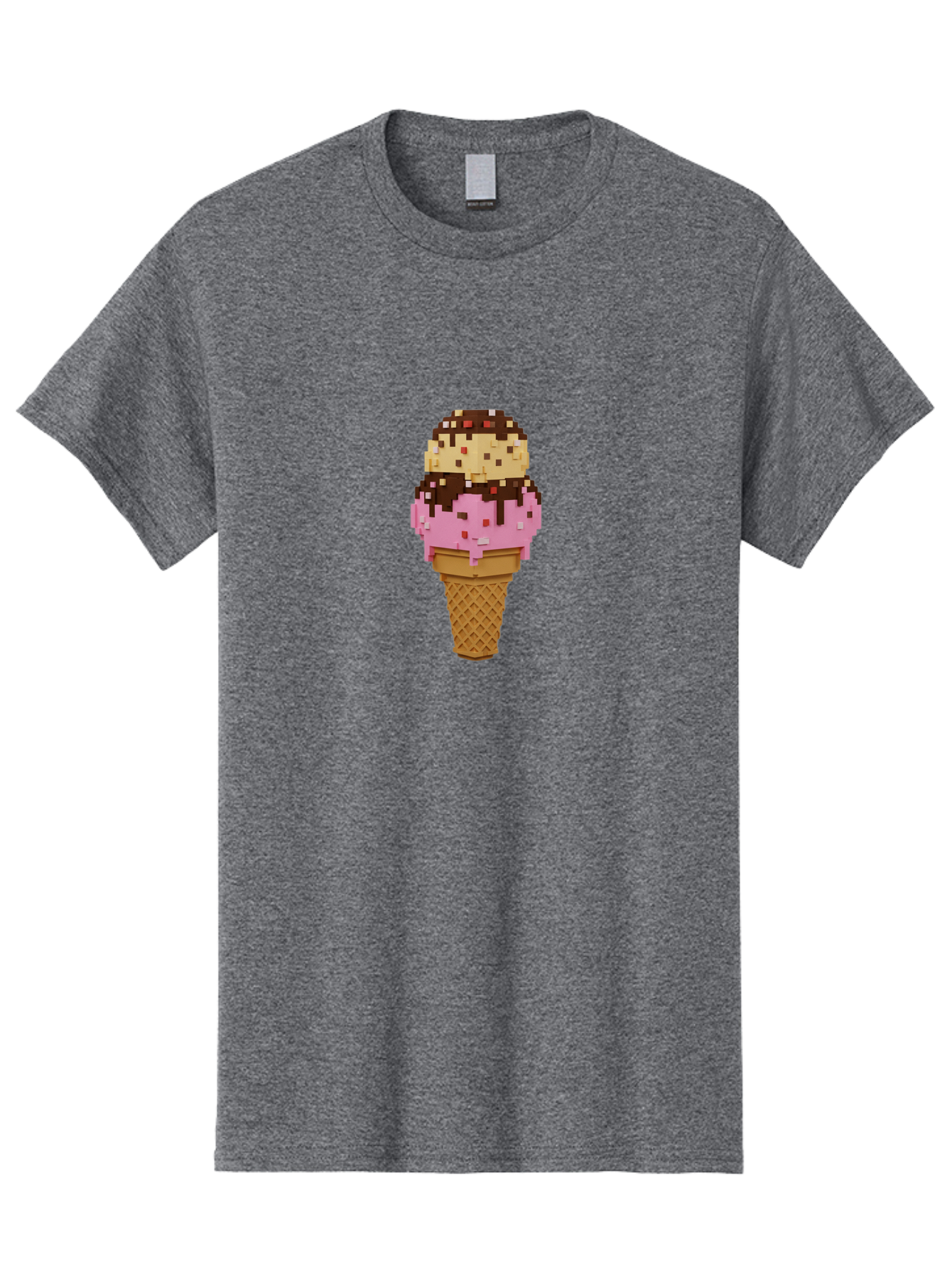 Pixelated-Ice-Cream Men'S Graphic Tee, 100% Cotton, Comfortable Casual Summer Wear, Machine Washable, Pixel Art Ice Cream, Digital Dessert, Sweet Treat, Colorful Sprinkles, Chocolate Sauce, Vanilla And Strawberry Ice Cream, Melting Ice Cream, Bab202