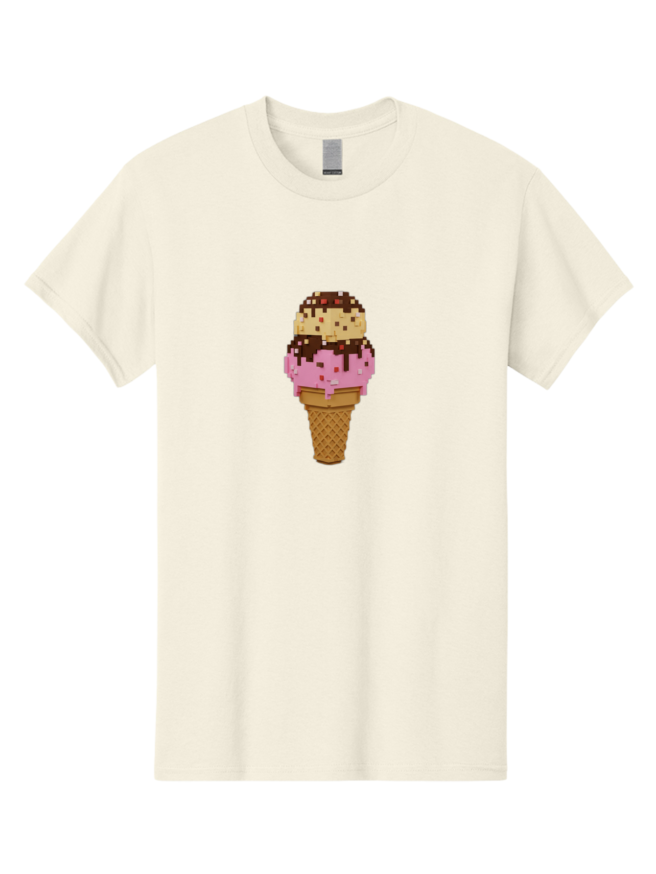 Pixelated-Ice-Cream Men'S Graphic Tee, 100% Cotton, Comfortable Casual Summer Wear, Machine Washable, Pixel Art Ice Cream, Digital Dessert, Sweet Treat, Colorful Sprinkles, Chocolate Sauce, Vanilla And Strawberry Ice Cream, Melting Ice Cream, Bab202