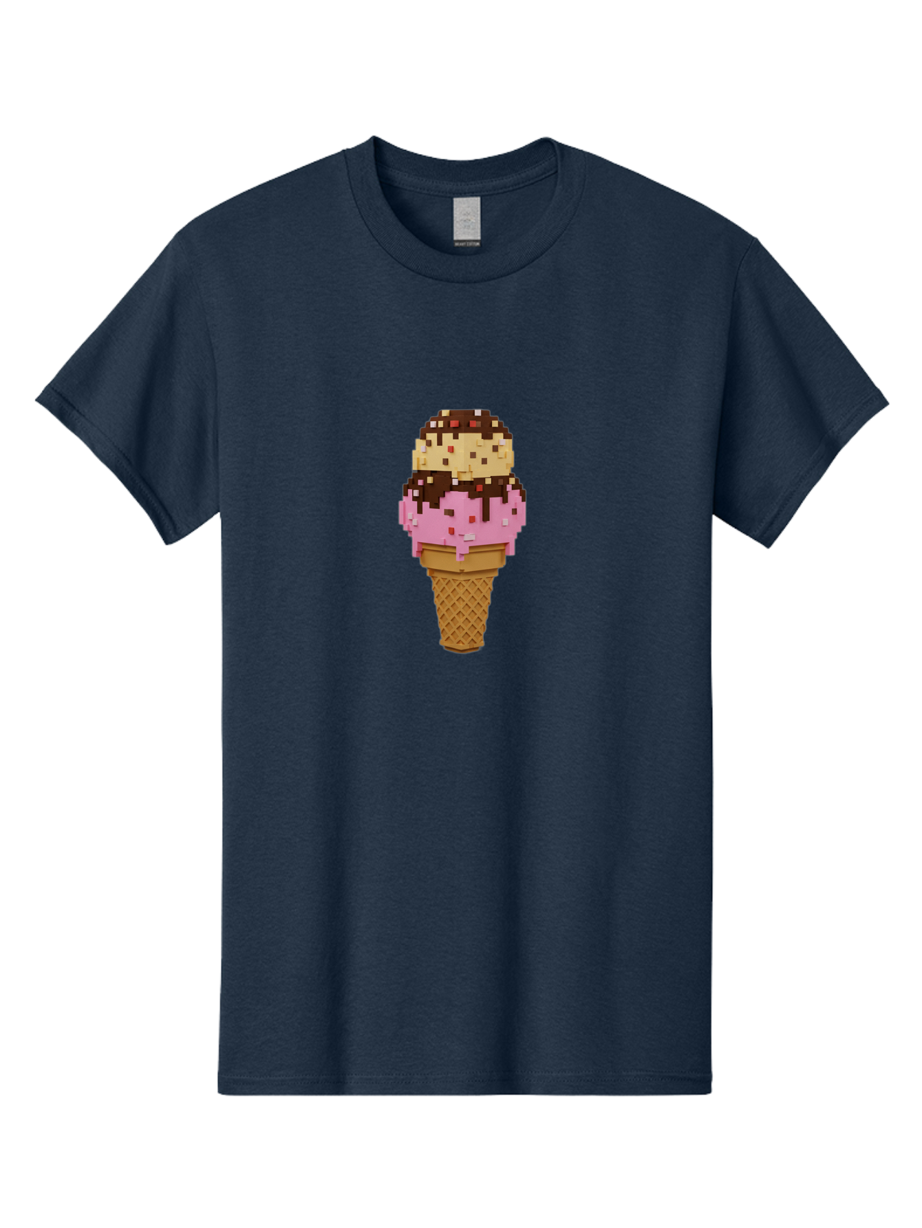 Pixelated-Ice-Cream Men'S Graphic Tee, 100% Cotton, Comfortable Casual Summer Wear, Machine Washable, Pixel Art Ice Cream, Digital Dessert, Sweet Treat, Colorful Sprinkles, Chocolate Sauce, Vanilla And Strawberry Ice Cream, Melting Ice Cream, Bab202
