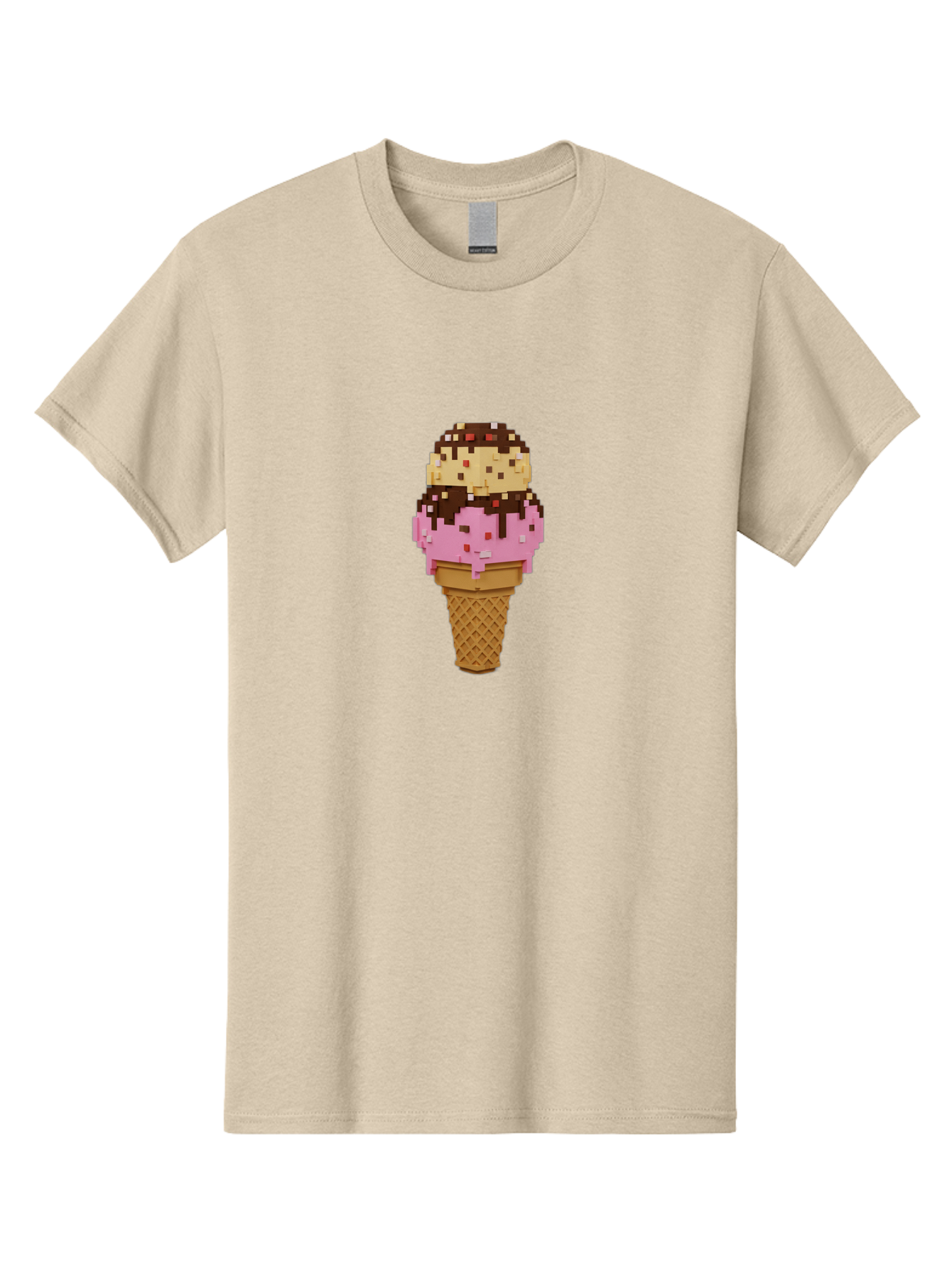 Pixelated-Ice-Cream Men'S Graphic Tee, 100% Cotton, Comfortable Casual Summer Wear, Machine Washable, Pixel Art Ice Cream, Digital Dessert, Sweet Treat, Colorful Sprinkles, Chocolate Sauce, Vanilla And Strawberry Ice Cream, Melting Ice Cream, Bab202