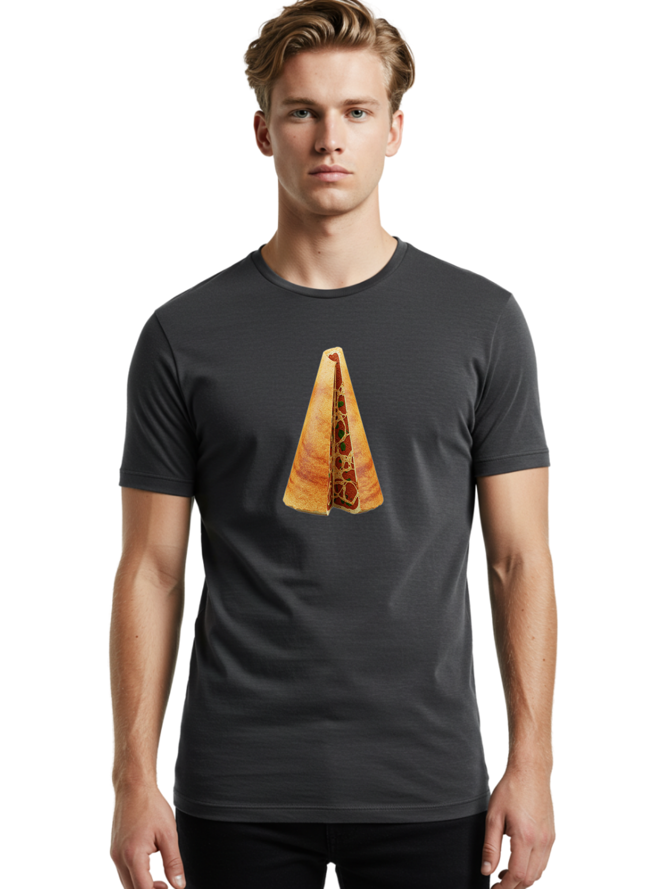 Pizza-Dosa Men'S Graphic Tee, 100% Cotton, Comfortable Casual Summer Wear, Machine Washable, Pizza Cone, Folded Pizza, Savory Snack, Melted Cheese, Tomato Sauce, Crispy Crust, Food Art, Culinary Creativity Bab204