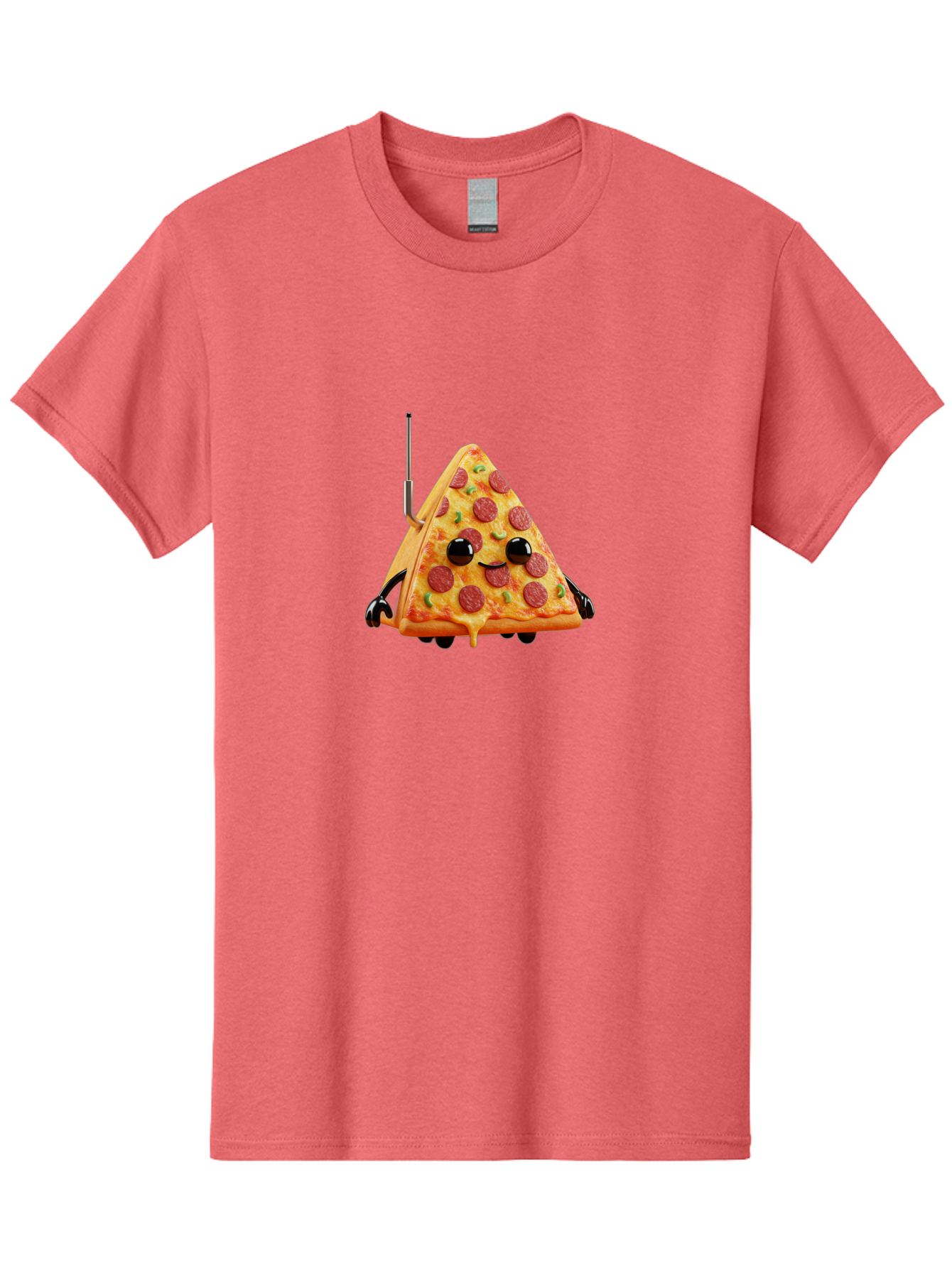 Pizza-Slice-Robot Men'S Graphic Tee, 100% Cotton, Comfortable Casual Summer Wear, Machine Washable, Pepperoni Pizza Slice, Cartoon Character, Robot Arms, Green Herbs, Melted Cheese, Foodie Fun, Animated Food, Robot Pizza Bab205