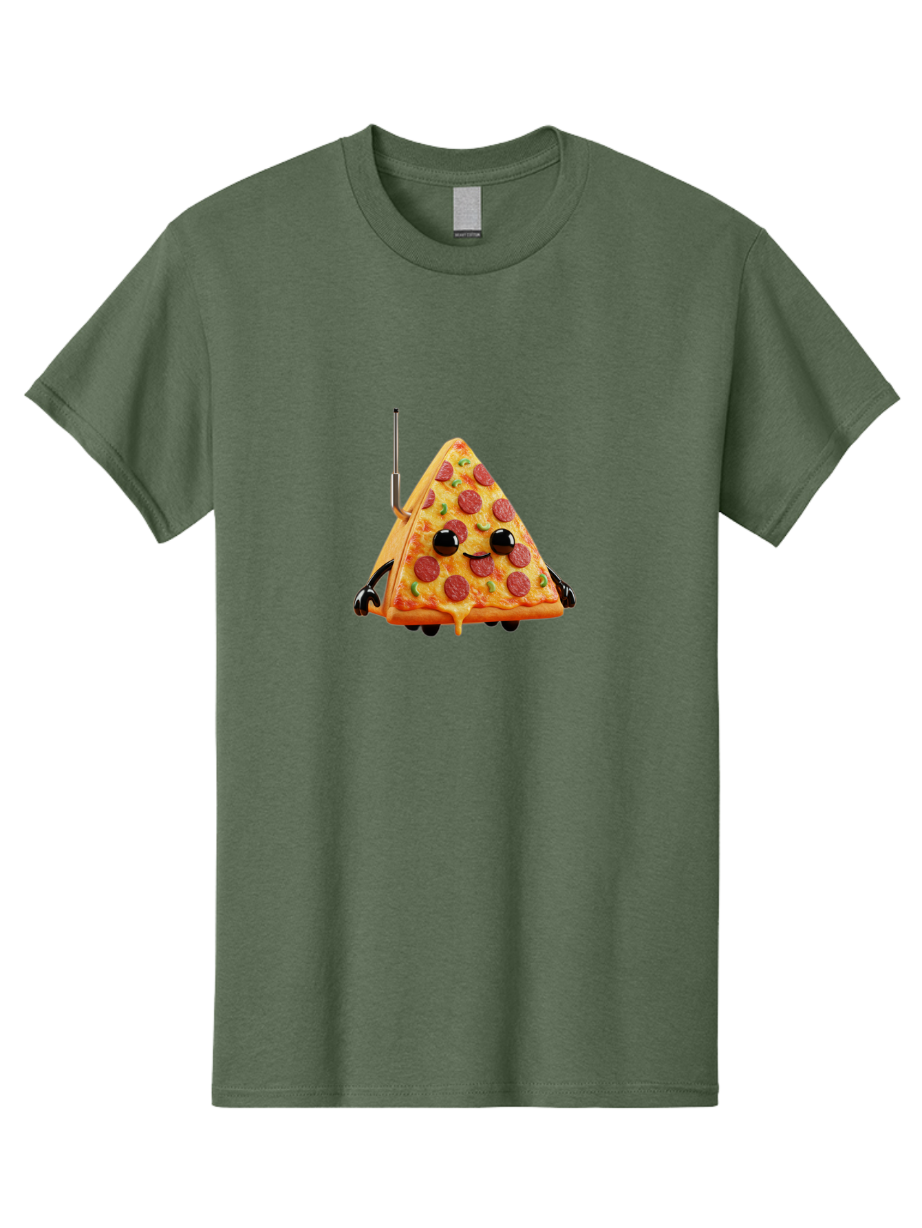 Pizza-Slice-Robot Men'S Graphic Tee, 100% Cotton, Comfortable Casual Summer Wear, Machine Washable, Pepperoni Pizza Slice, Cartoon Character, Robot Arms, Green Herbs, Melted Cheese, Foodie Fun, Animated Food, Robot Pizza Bab205