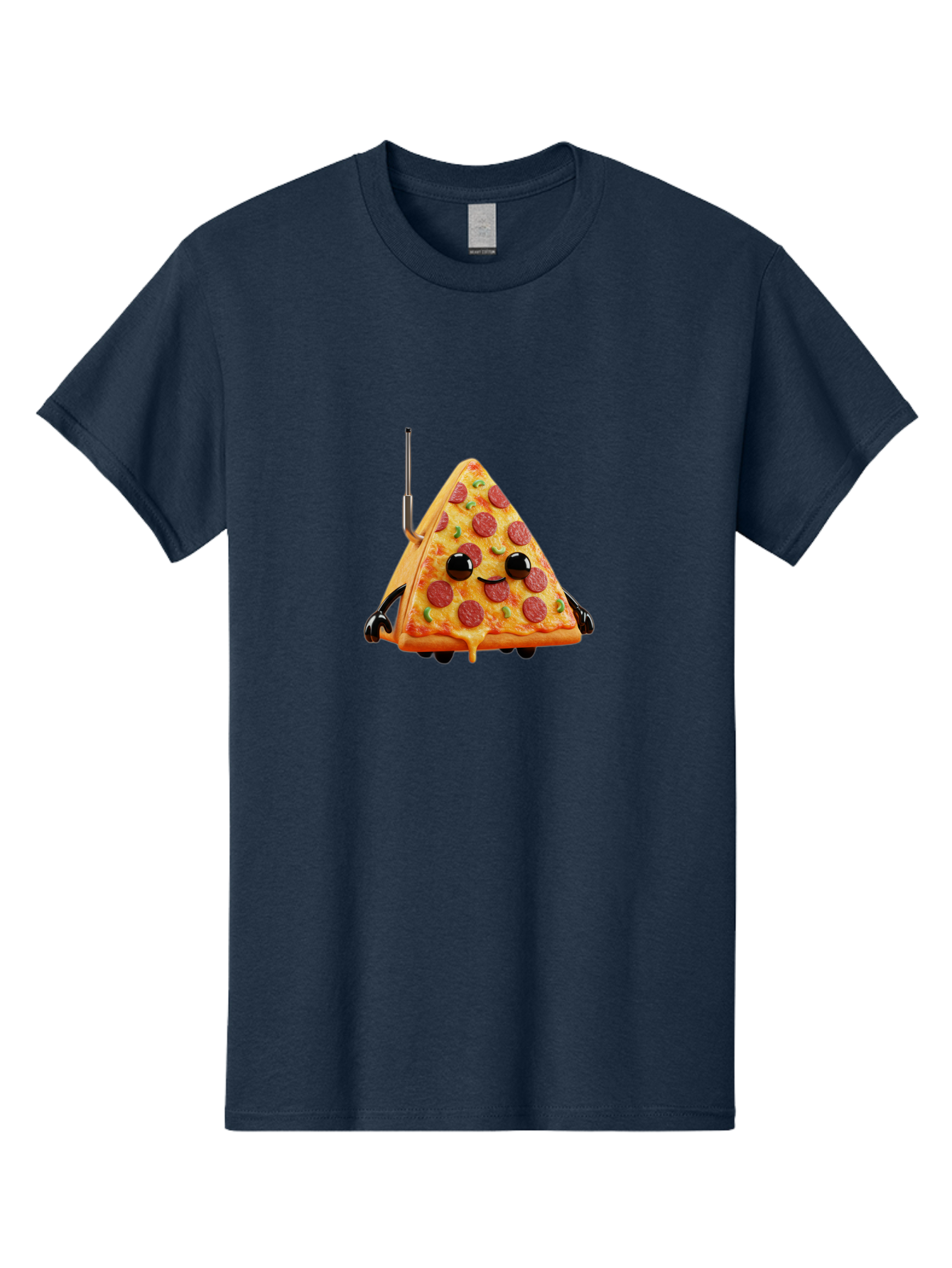 Pizza-Slice-Robot Men'S Graphic Tee, 100% Cotton, Comfortable Casual Summer Wear, Machine Washable, Pepperoni Pizza Slice, Cartoon Character, Robot Arms, Green Herbs, Melted Cheese, Foodie Fun, Animated Food, Robot Pizza Bab205
