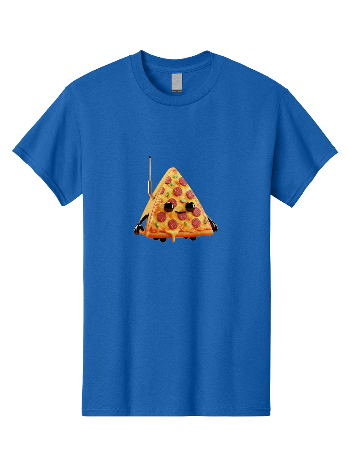 Pizza-Slice-Robot Men'S Graphic Tee, 100% Cotton, Comfortable Casual Summer Wear, Machine Washable, Pepperoni Pizza Slice, Cartoon Character, Robot Arms, Green Herbs, Melted Cheese, Foodie Fun, Animated Food, Robot Pizza Bab205