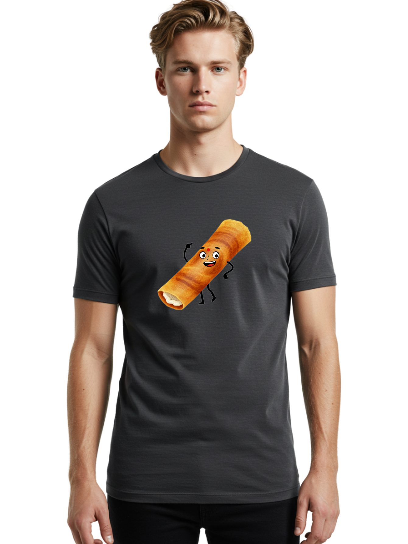 Plain-Dosa Men'S Graphic Tee, 100% Cotton, Comfortable Casual Summer Wear, Machine Washable, Cartoon Paan Masala, Indian Street Food, Delicious Treats, Crunchy Texture, Happy Face, Bindi, Mouth-Watering, Tasty Snack, Paan Delight Bab206