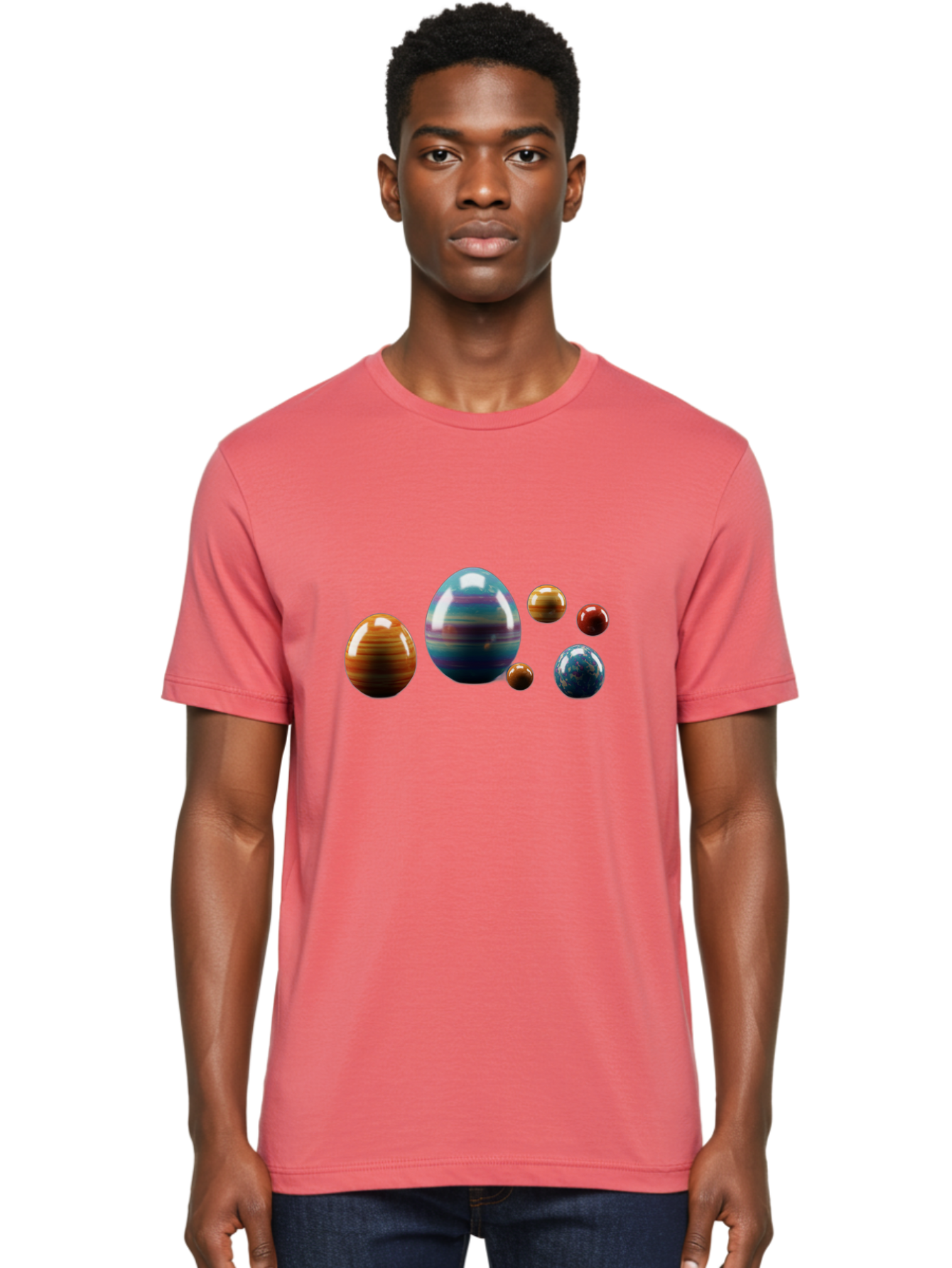 Planets Men'S Graphic Tee, 100% Cotton, Comfortable Casual Summer Wear, Machine Washable, Planets In Space, Colorful Spheres, Shiny Orbs, Celestial Bodies, Astronomy, Solar System, Vibrant Colors, Galactic Scenery, Space Exploration Bab207