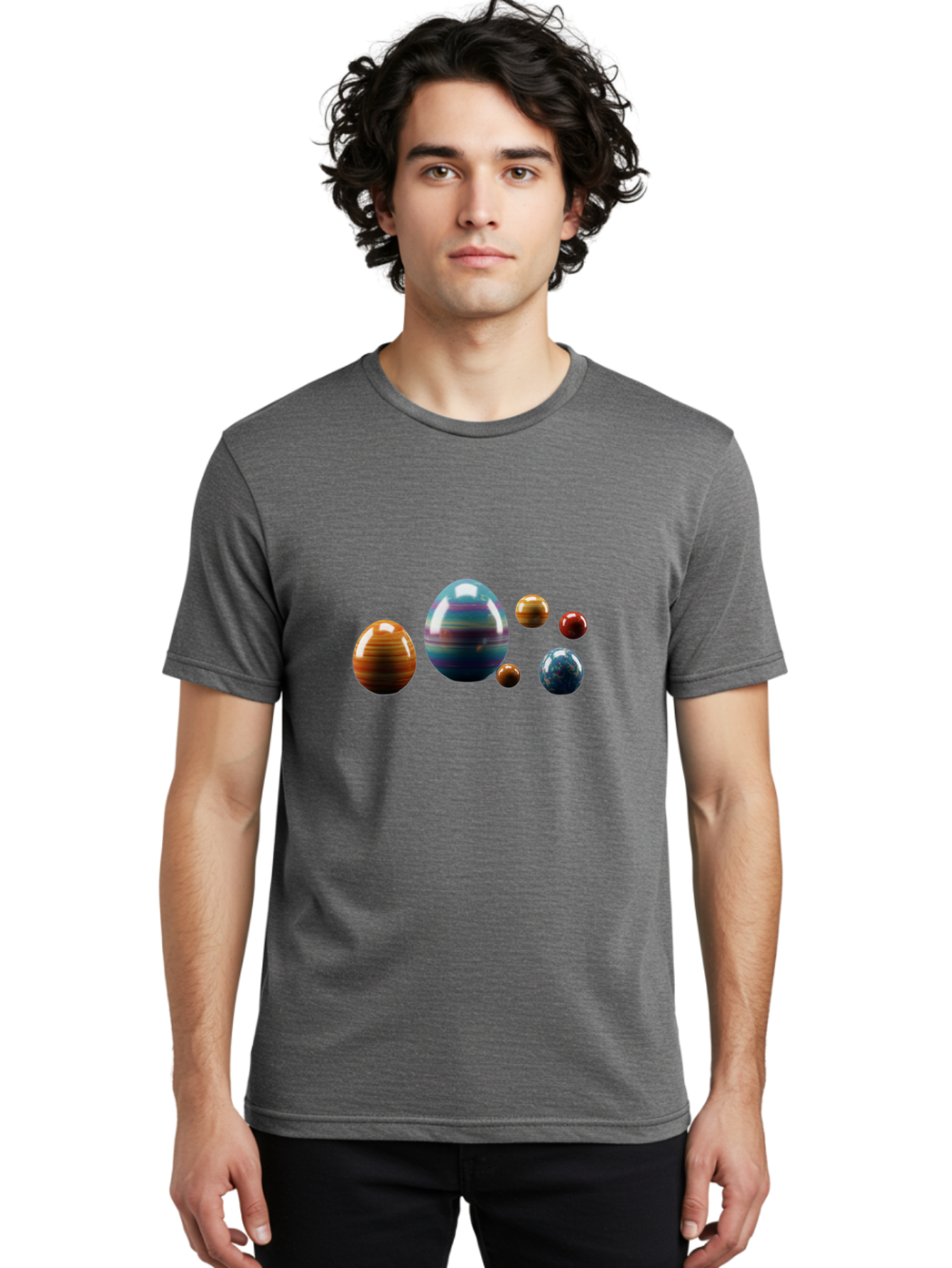 Planets Men'S Graphic Tee, 100% Cotton, Comfortable Casual Summer Wear, Machine Washable, Planets In Space, Colorful Spheres, Shiny Orbs, Celestial Bodies, Astronomy, Solar System, Vibrant Colors, Galactic Scenery, Space Exploration Bab207